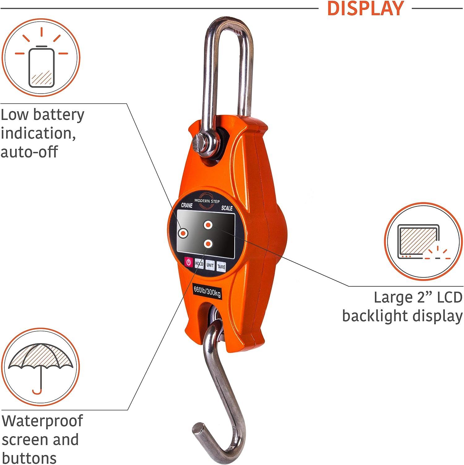 Digital Hanging Scale 660 LB 300 KG Cast Aluminum Case - Heavy Duty  Waterproof Fish Scale - Portable Crane Scale for Luggage Weight Suitcase  Hunting Farm Bow Fishing Scale Heavy Duty Orange