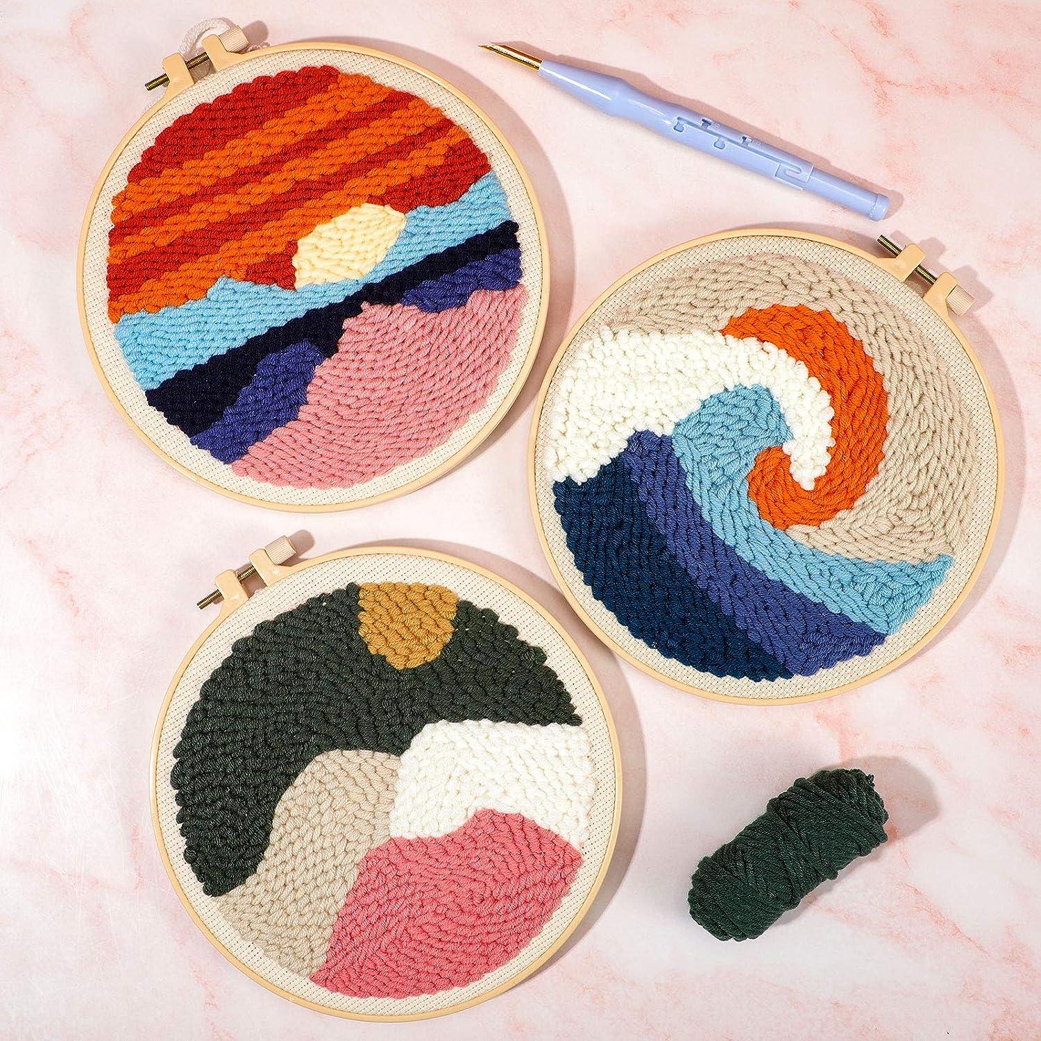30CM Flower Punch Needle Embroidery Starter Kit Threader Fabric Embroidery  Hoop Yarn Rug Punch Needle Pock Pen for Beginner - AliExpress