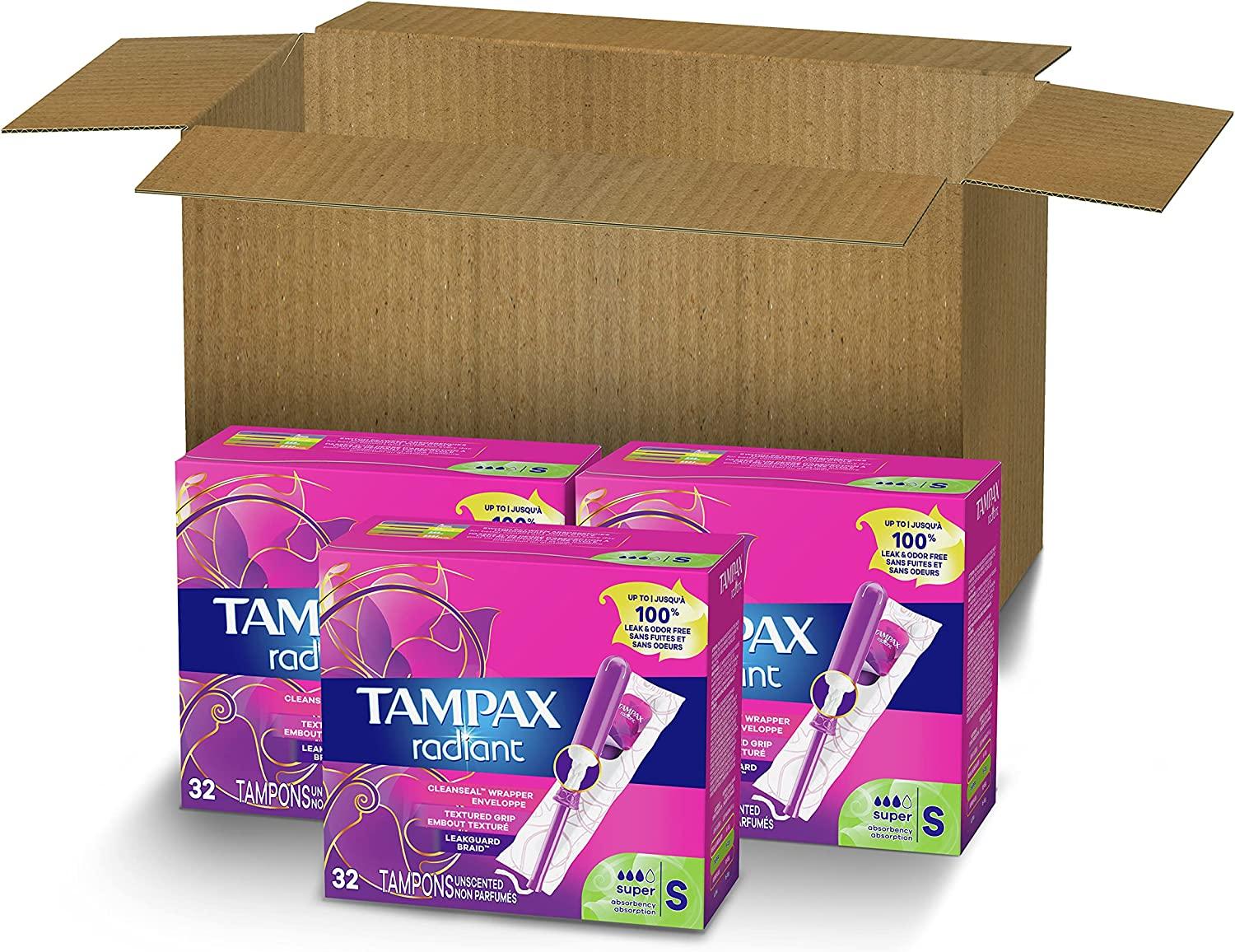 Tampax Radiant Tampons Super Absorbency, 96 Count, BPA Free