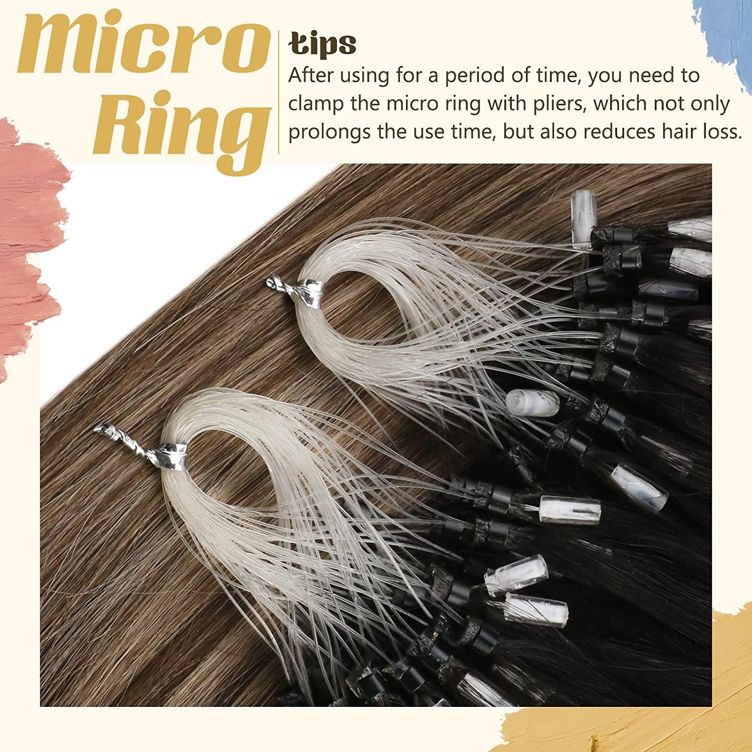 Sunny Micro Ring Human Hair Extensions Balayage Micro Beads Hair extensions  Real Pre Bonded Micro Links Ombre Black Human Hair Extensions Natural Black  Root to Dark Brown Mixed Ash Blonde 20in 50g