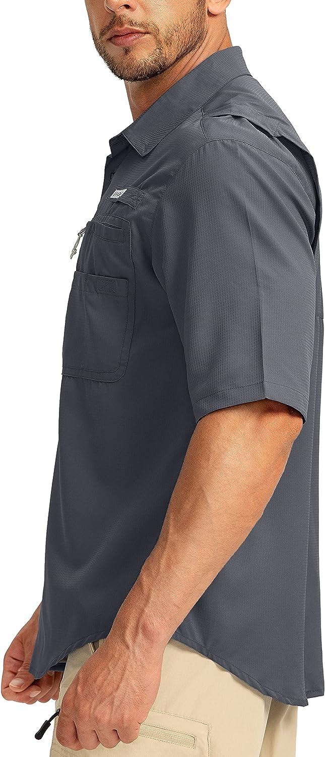 adviicd Summer Tops For Men Men's Fishing Shirts with Zipper Pockets UPF 51  Lightweight Cool Long Sleeve Button Down Shirts for Men Casual Hiking Grey  XL 