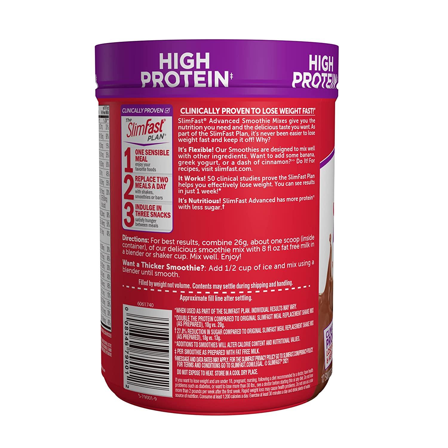 Slimfast Advanced Nutrition Creamy Chocolate High Protein Smoothie - 11.01 oz canister