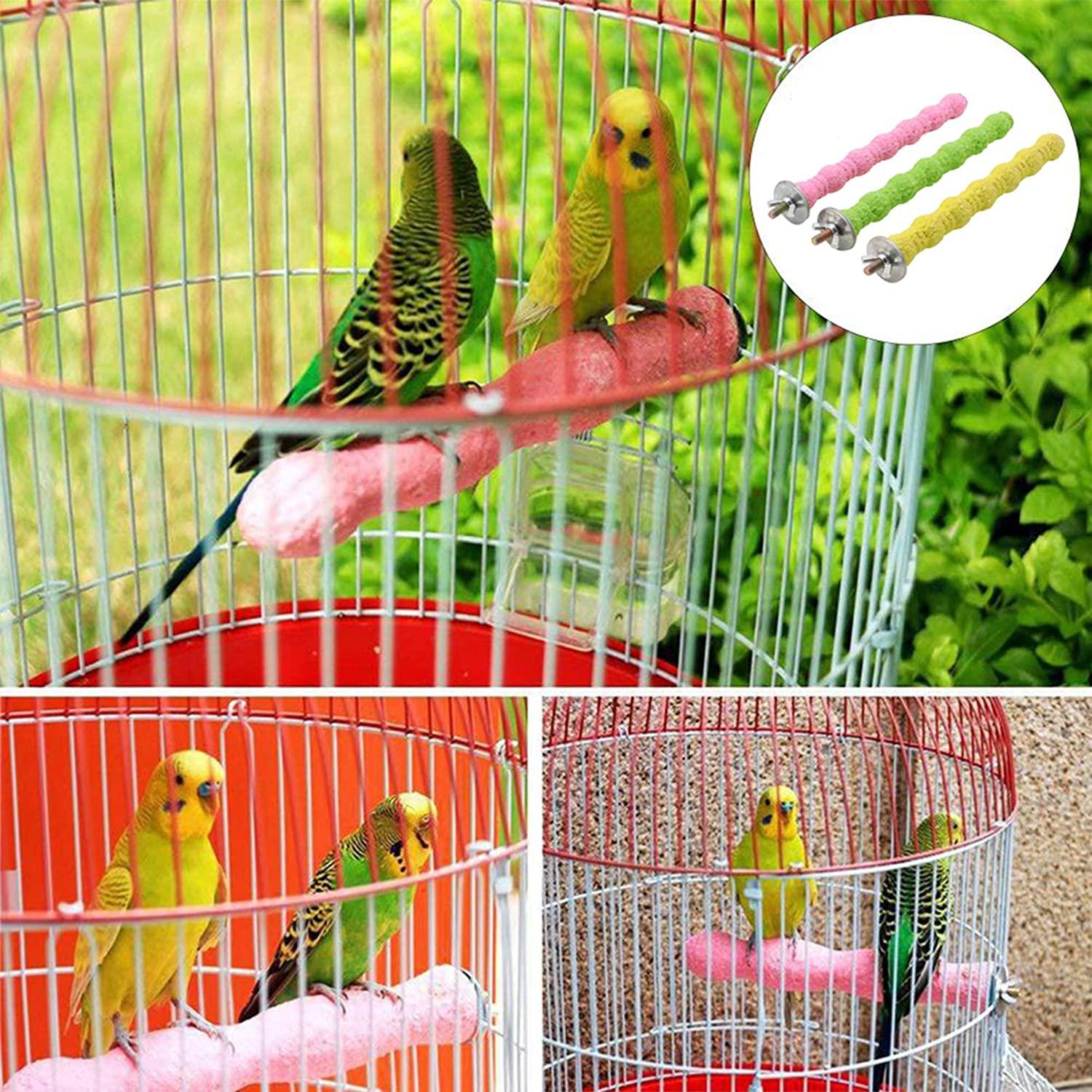 kathson Bird Perch Parrot Stand Cage Accessories Natural Wooden Stick Paw  Grinding Rough-surfaced Chew Toy for  Cockatiels,Cockatoo,Lorikeet,Conure,Parakeet 3 Pack (Random Color) 3PCS