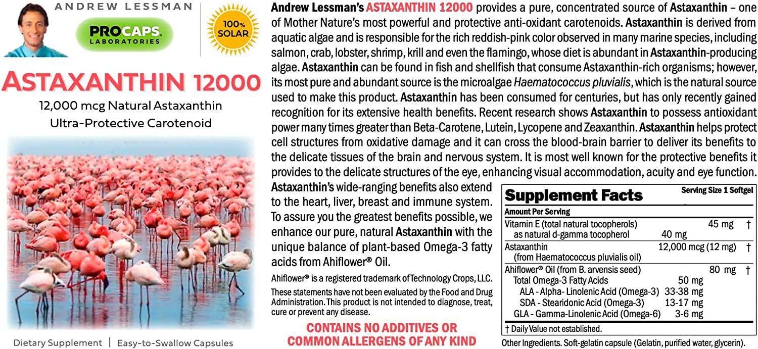 Andrew Lessman Astaxanthin 180 Softgels 4000 Mcg Natural Astaxanthin Powerful Anti Oxidant 