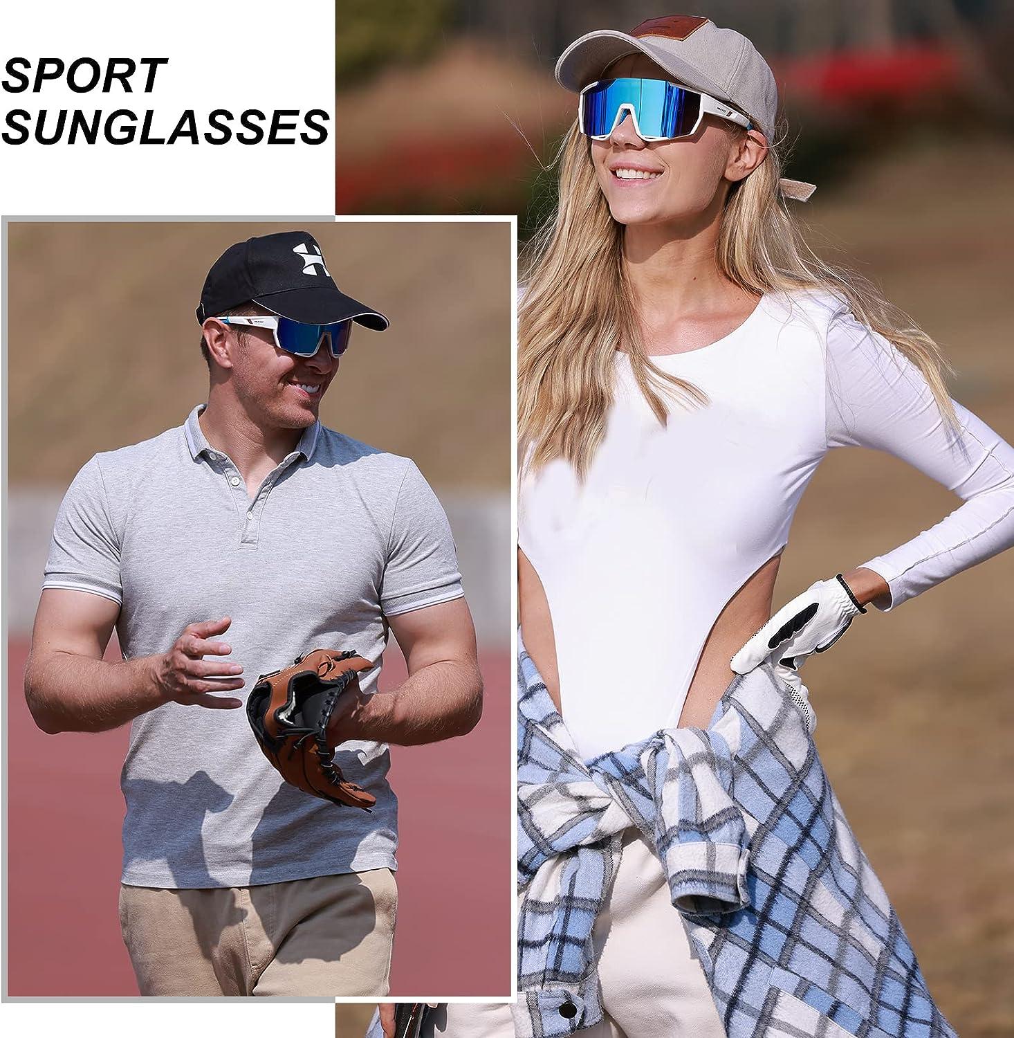 HAAYOT Polarized Cycling Glasses,Baseball Sunglasses for Men Women,Sports  Running Biking MTB Fishing Sunglasses 3 Lenses White & Blue