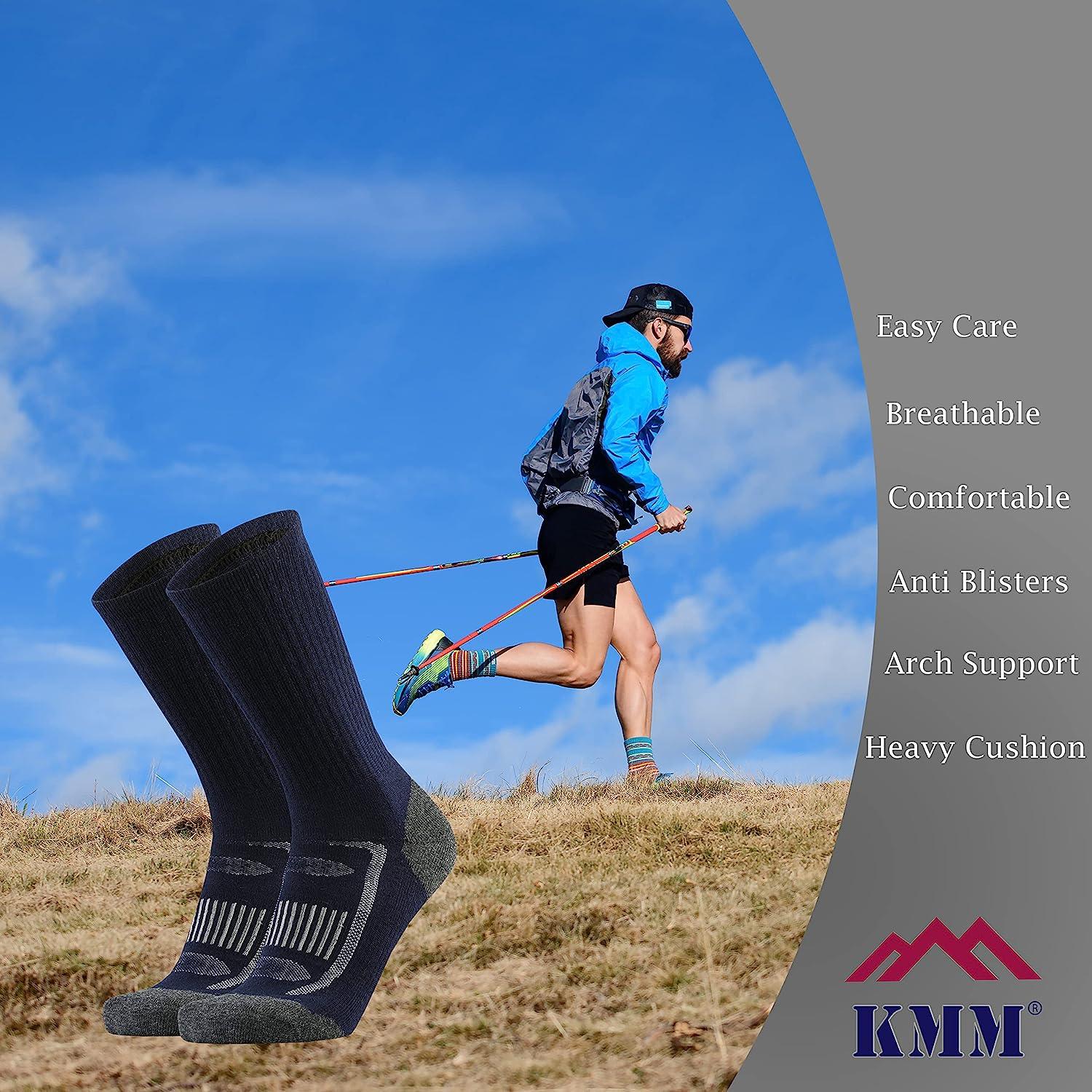 KMM Men's Merino Wool Moisture Wicking Control Winter Thermal Outdoor Hiker  Hiking Extra Heavy Cushion Crew Socks Navyblue 10-13