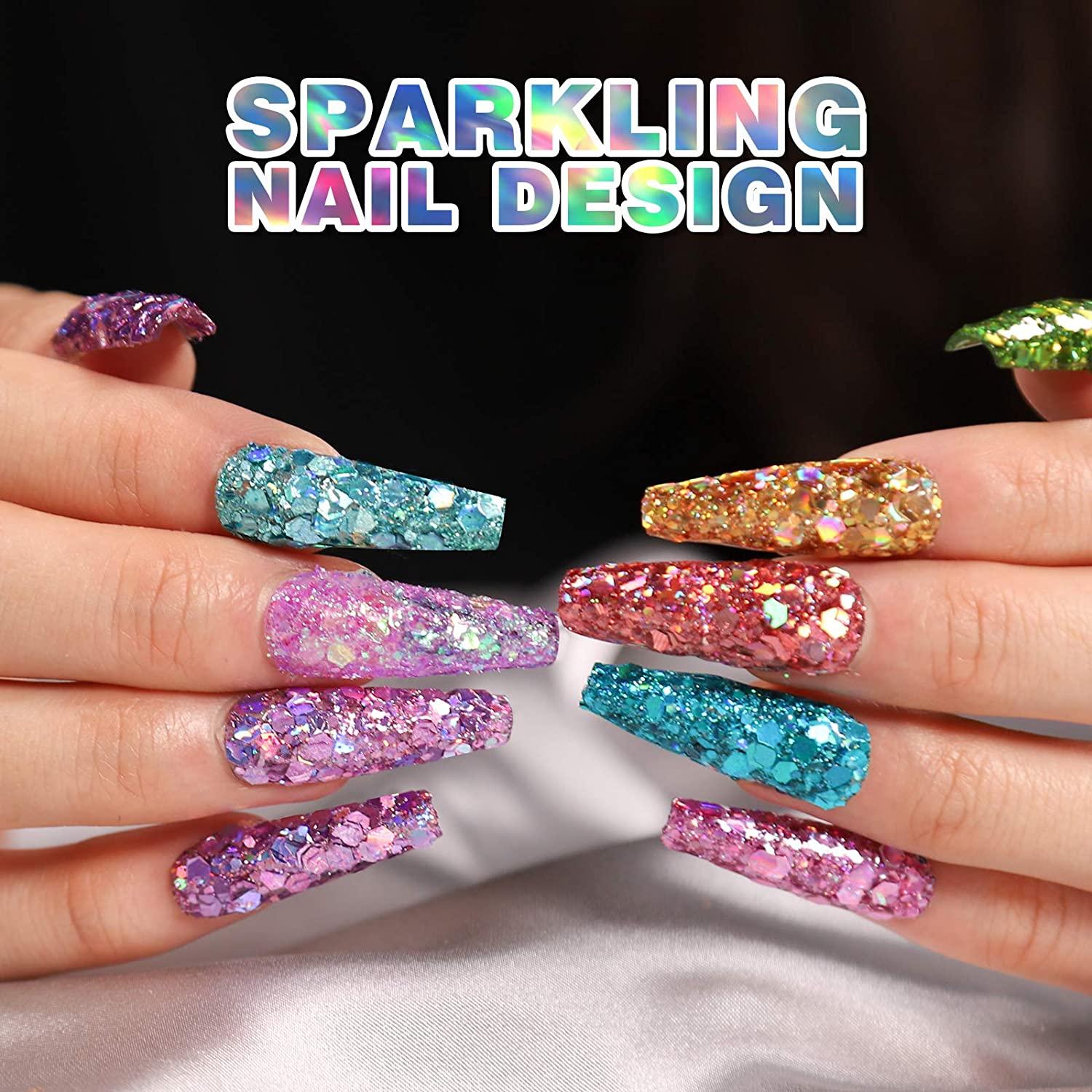 24 Boxes Holographic Chunky Glitter, FANDAMEI 24 Colors 5g Nail