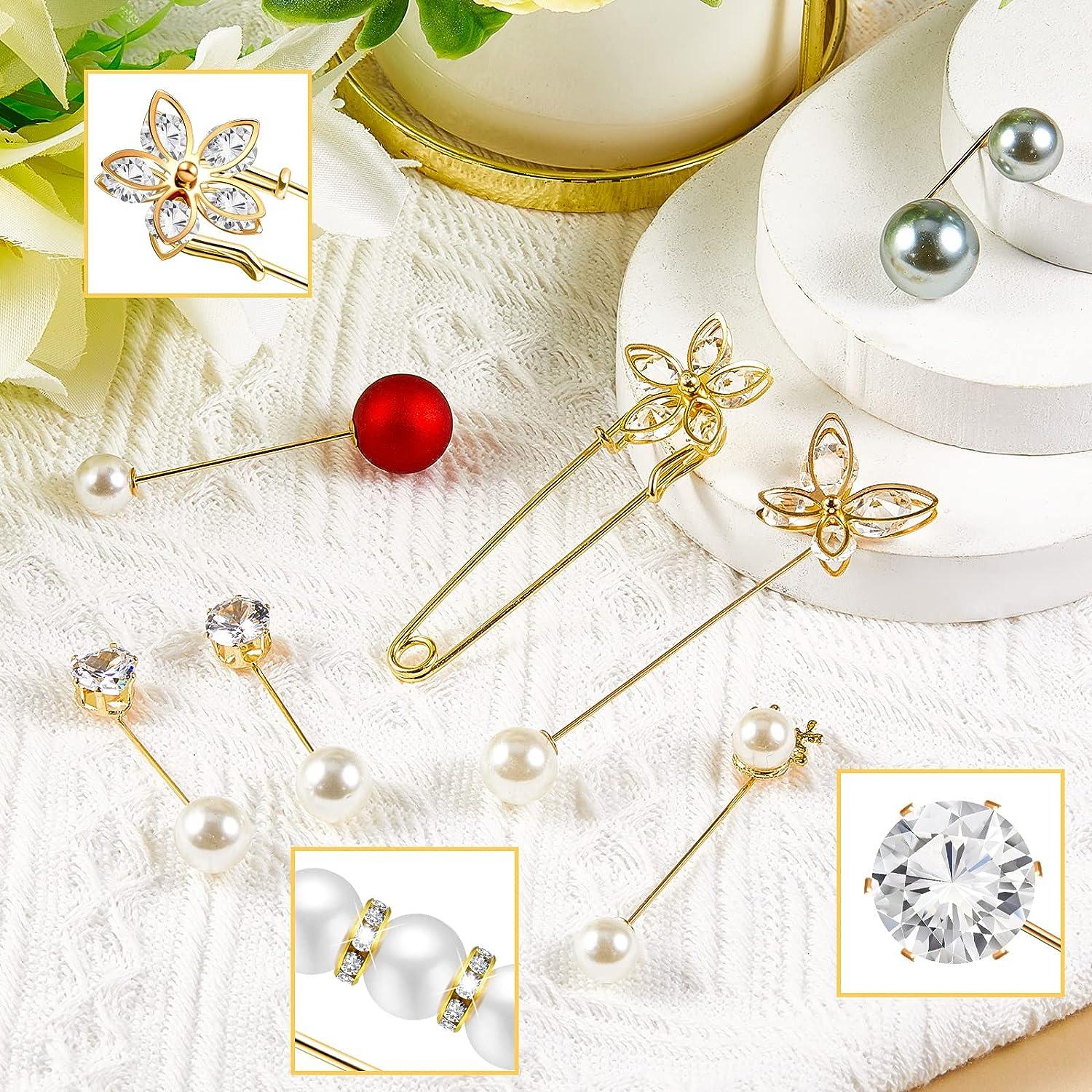 35 Pcs Pearl Brooch Sweater Shawl Hat Clip Neckline Pins Double