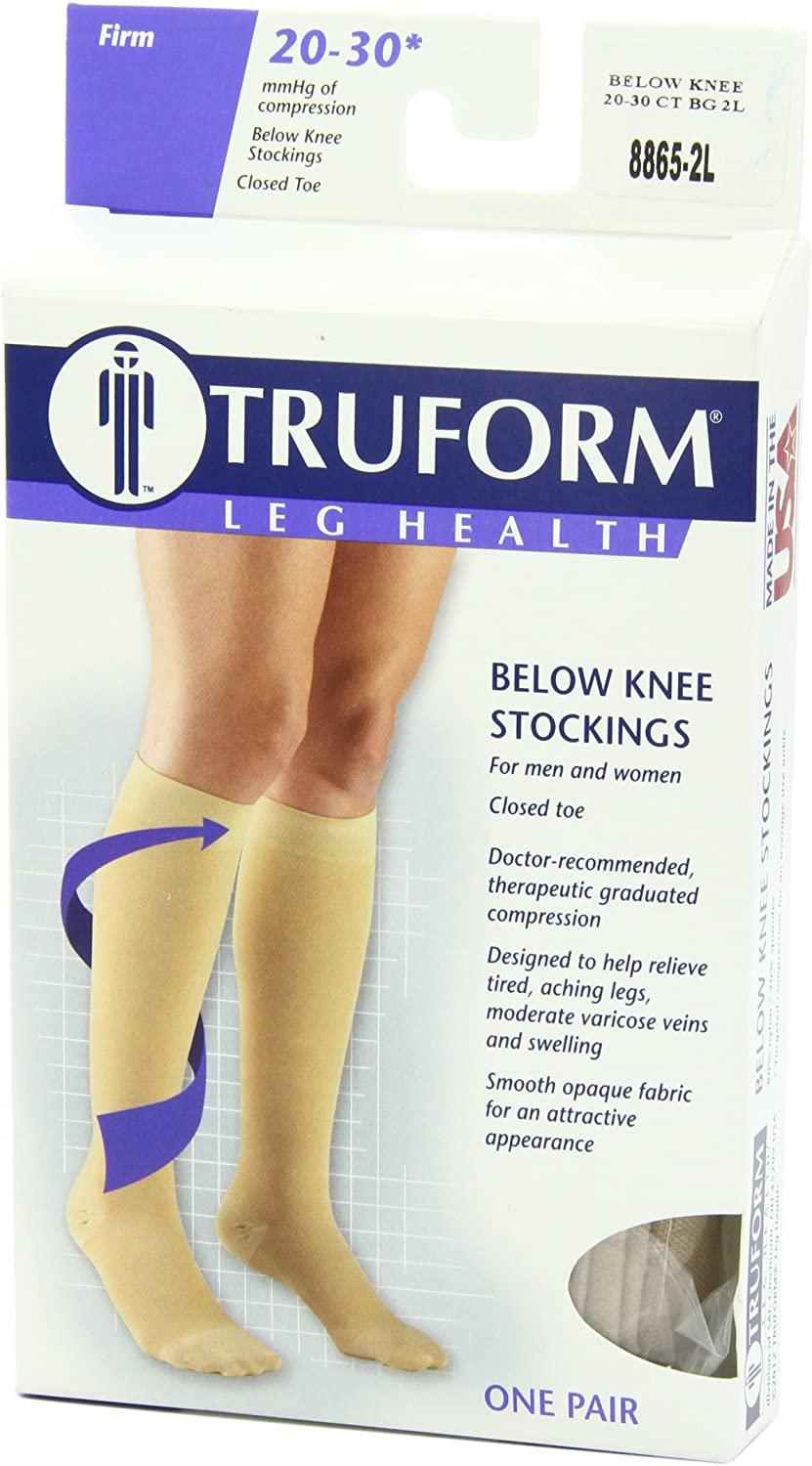 Truform 20-30 mmHg Compression Stockings for Men and Women Knee High Length  Closed Toe Medium (1 Pair) Beige