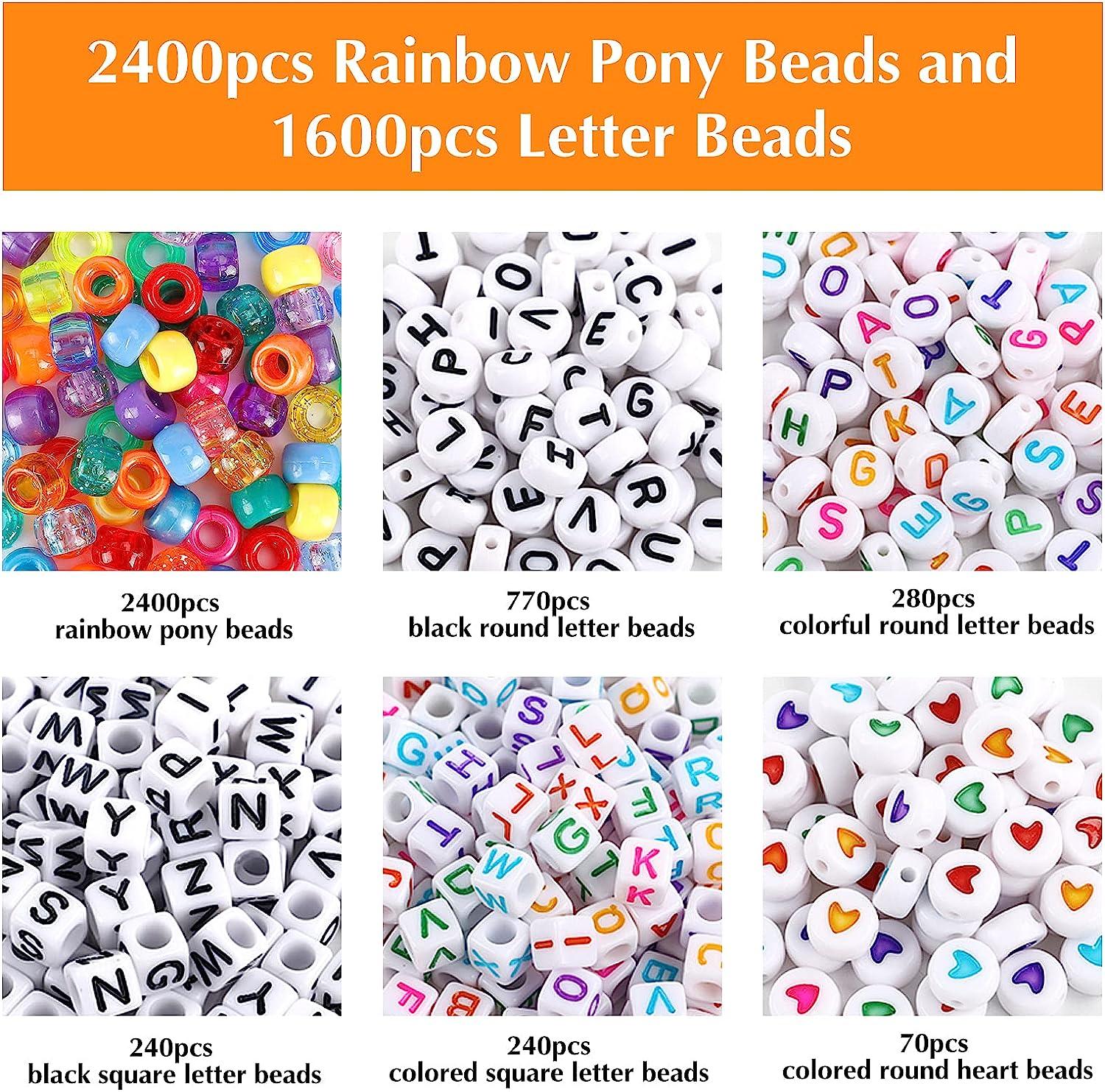  UOONY 4000pcs Pony Beads Kit, 2400pcs Rainbow Kandi