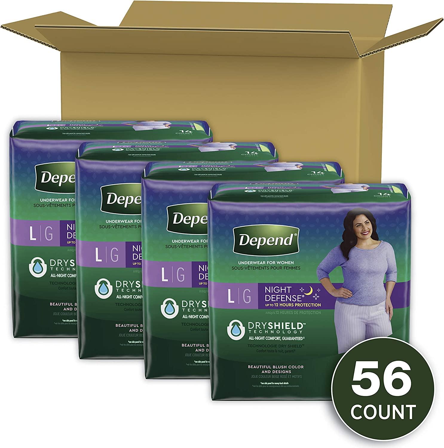  Depend Night Defense Adult Incontinence Underwear for Women,  Disposable, Overnight, Small, Blush, 64 Count (4 Packs of 16) (Packaging  May Vary) : Health & Household