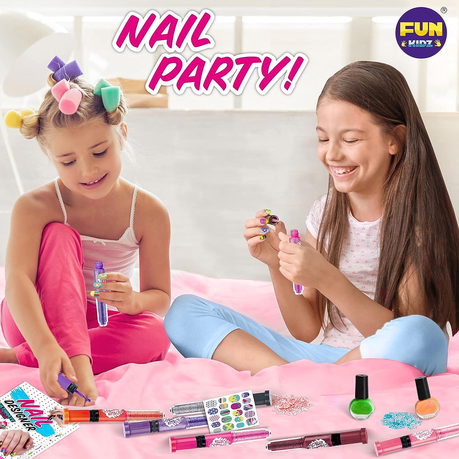 Nail Polish Kit for Kids Ages 7-12, FunKidz Nail Pens Combo Kit Girl Gift  Peelable Nail Art Studio Set with Cool Girly Decoration Stuff- Polish, Pen