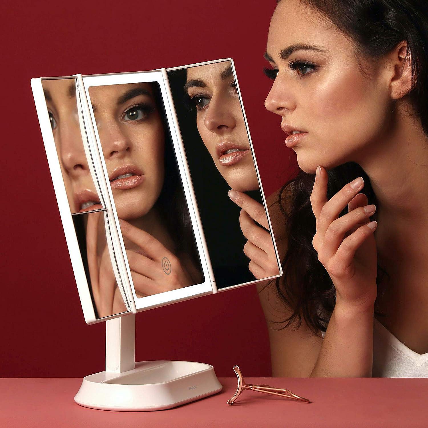 Fancii Makeup Mirror with Natural LED Lights Lighted Trifold Vanity Mirror with 5X 7X Magnifications - 40 Dimmable Ligh