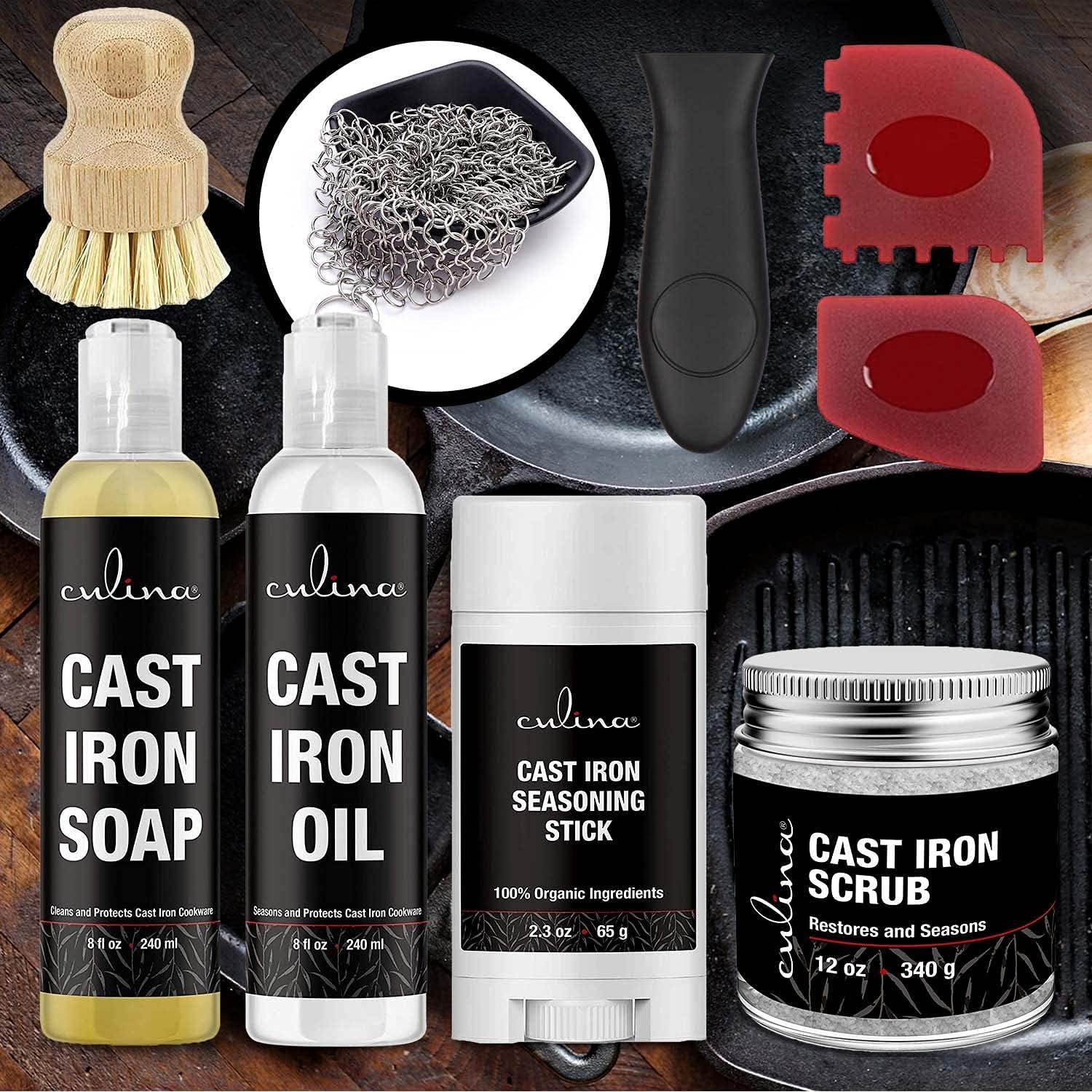 Culina Cast Iron Seasoning Stick & Soap Set | All Natural Ingredients |  Best for Cleaning, Non-stick Cooking & Restoring
