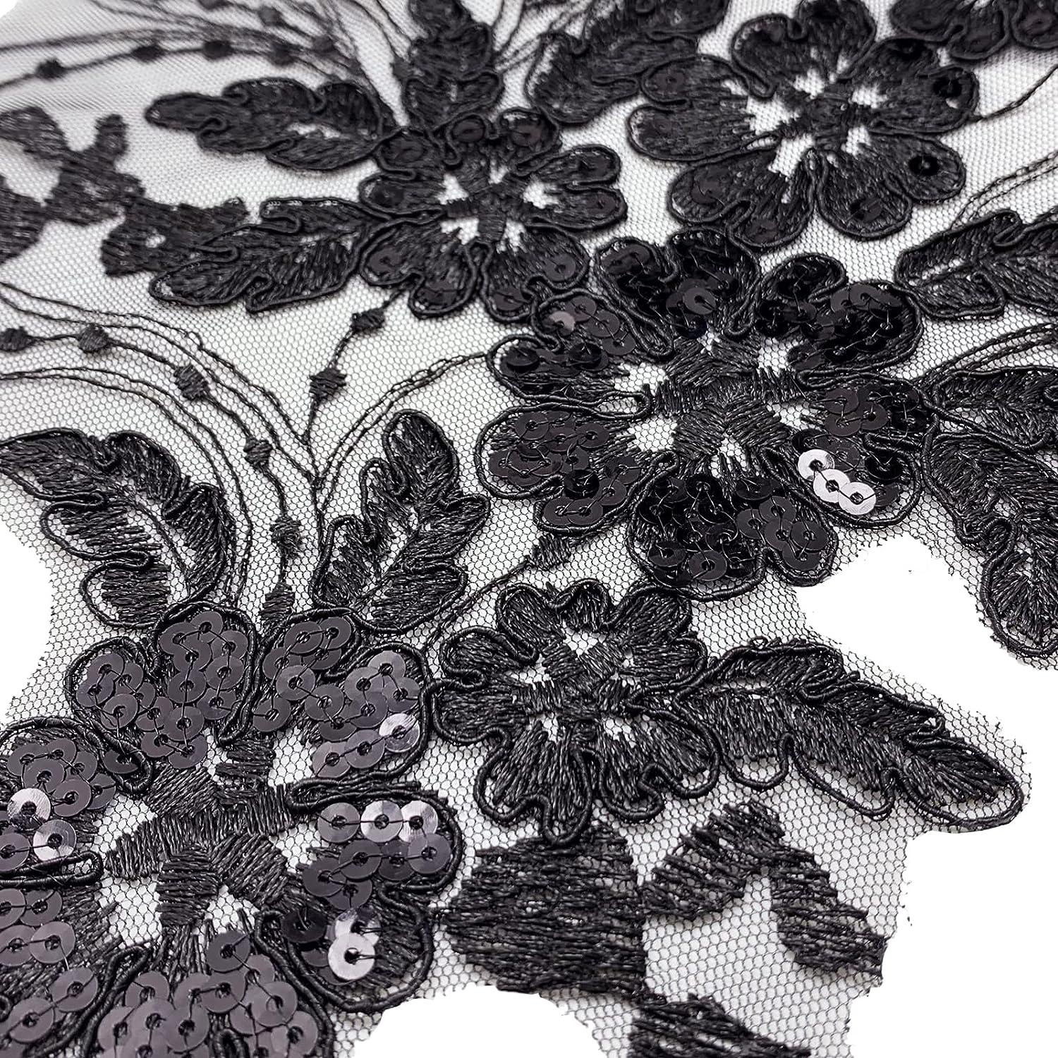 Flower Embroidery Sequin Lace Appliques Trim Floral Embroidered