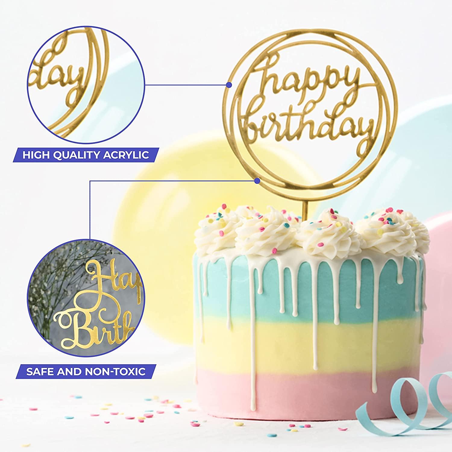 BakeMaestro Happy Birthday Cake Toppers - Gold Acrylic Cake Topper ...