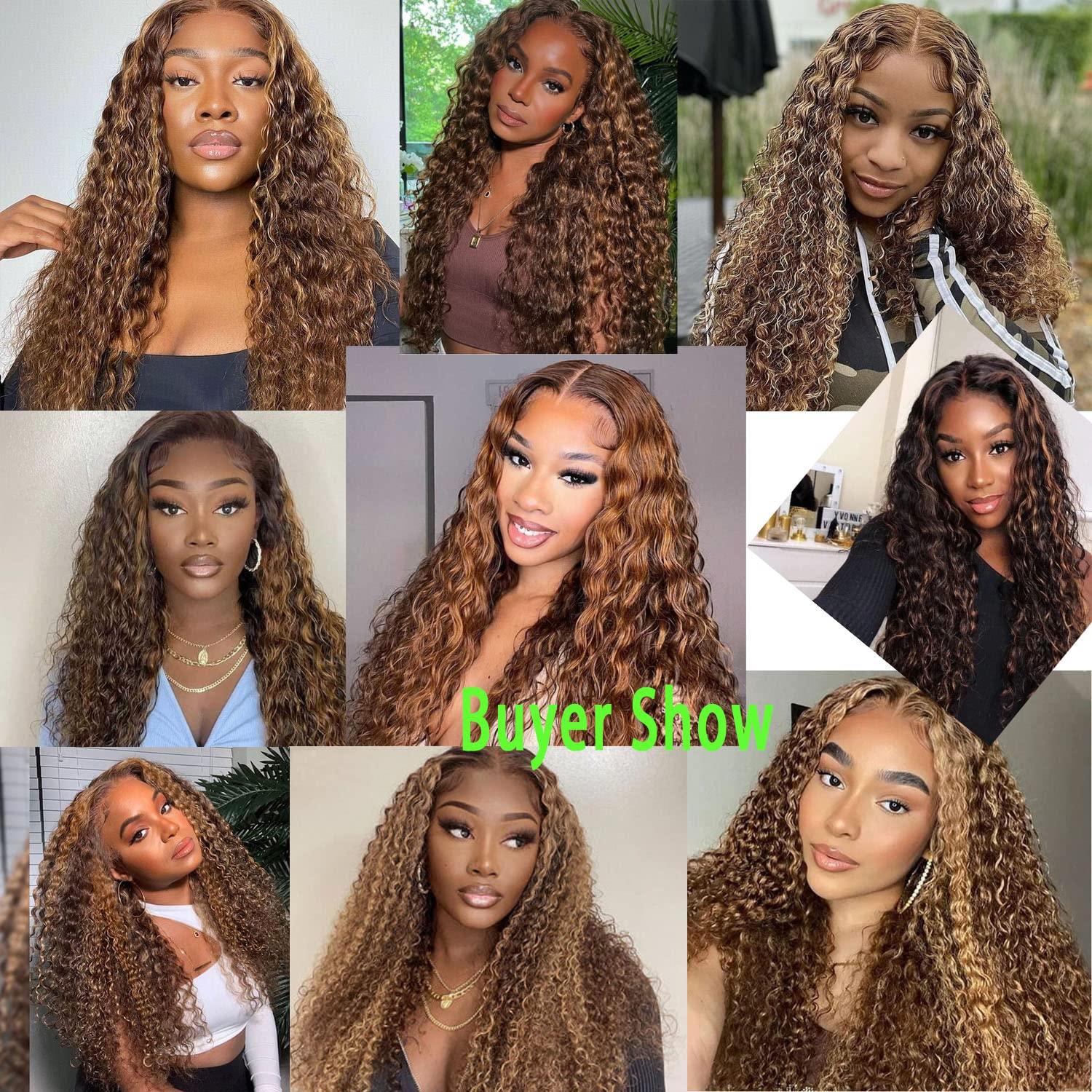  Highlight Ombre 13x6 Lace Front Wigs Human Hair 180 Density  Curly Honey Blonde 4/27 HD Transparent Lace Frontal Wig for Women Deep Wave  Lace Front Human Hair Wig Pre Plucked