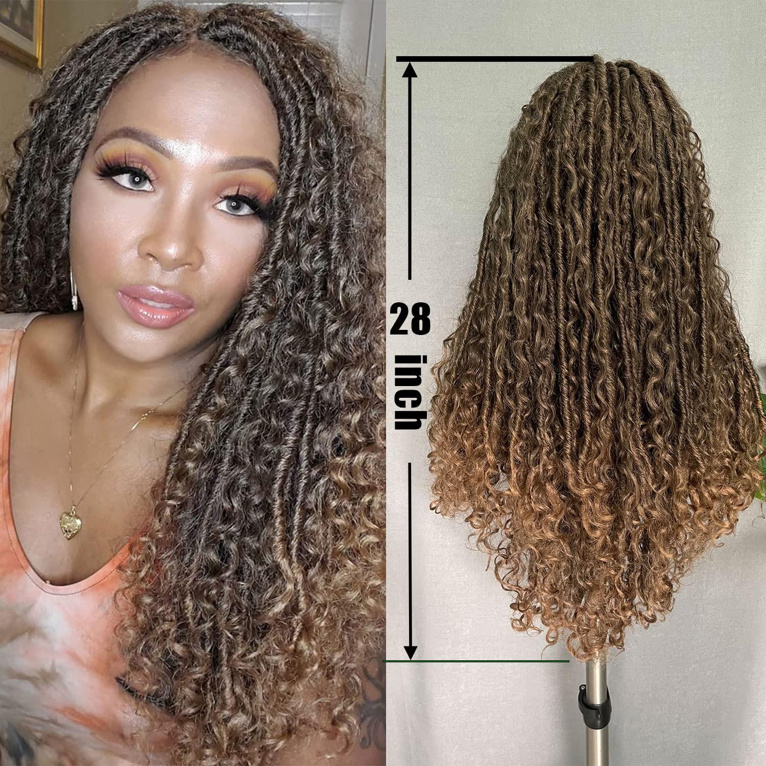 Goddess Locs Ombre Lace Front Braided Wig Faux Locs Curly Crochet Hair Wig