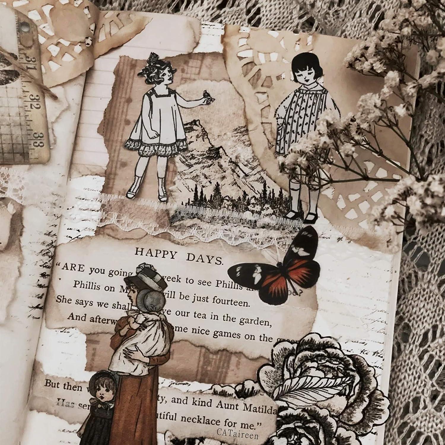 Vintage Embroidery Junk Journal Kit, Ephemera, Collage