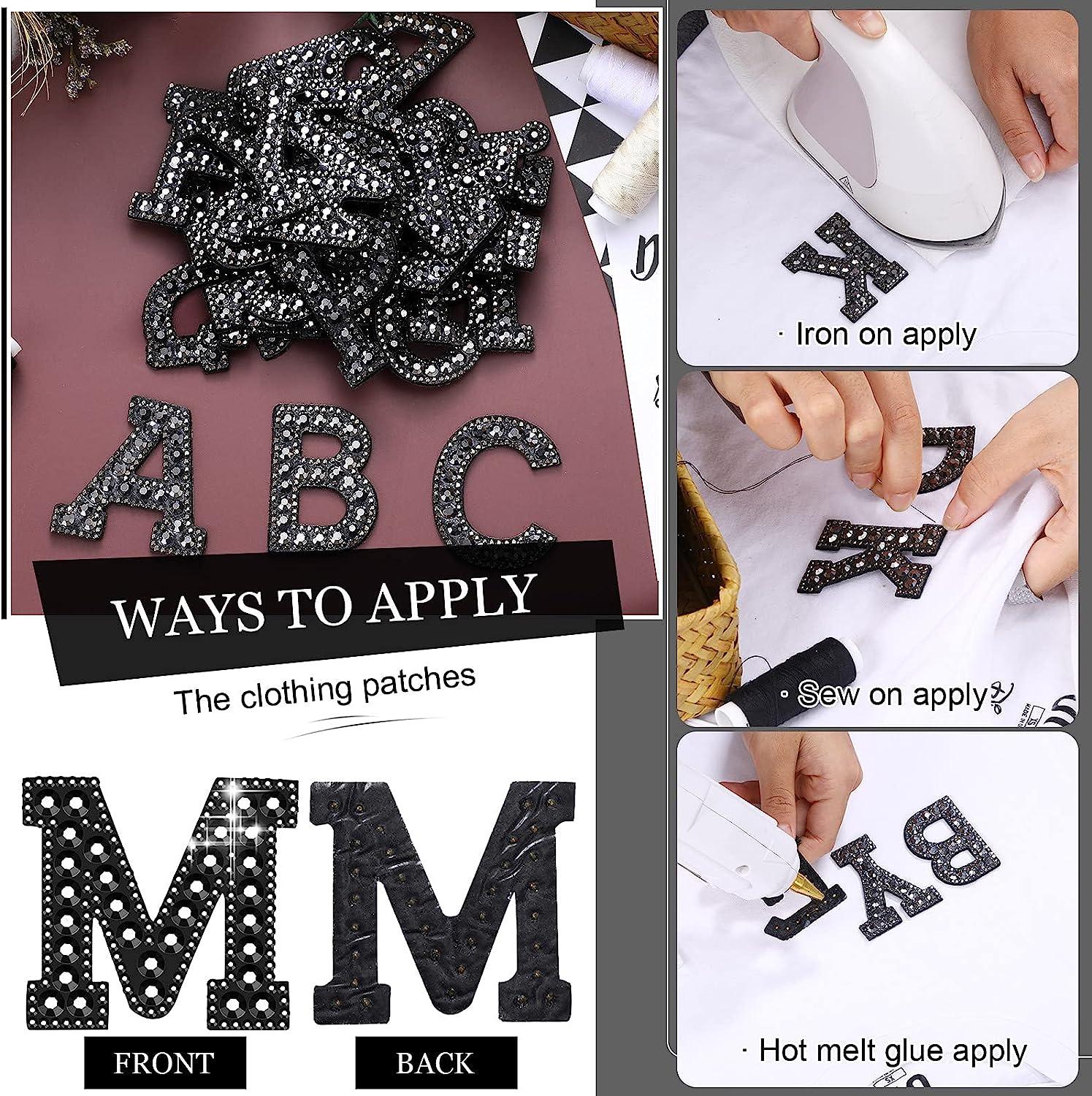 Iron on Letters for Clothes, 5 Pcs Rhinestone Iron on Patches