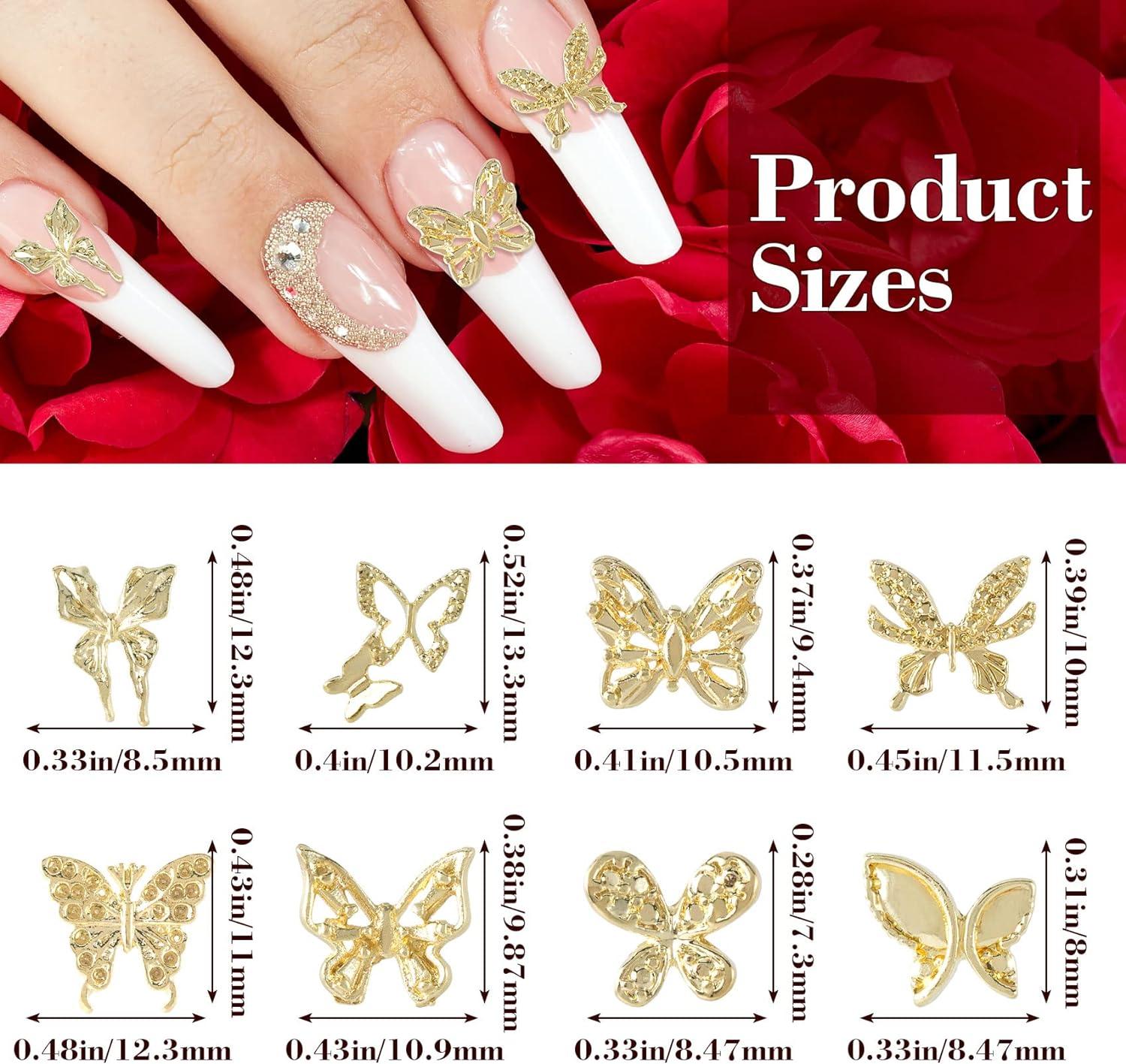 48 pcs 3D Butterfly Nail Charms Crystals Diamonds Nail Gems Butterfly  Rhinestones for Nails Decor Sliver Gold 3D Butterfly Nail Jewelry for Women  Girls DIY Nail Decorations for Nail Art