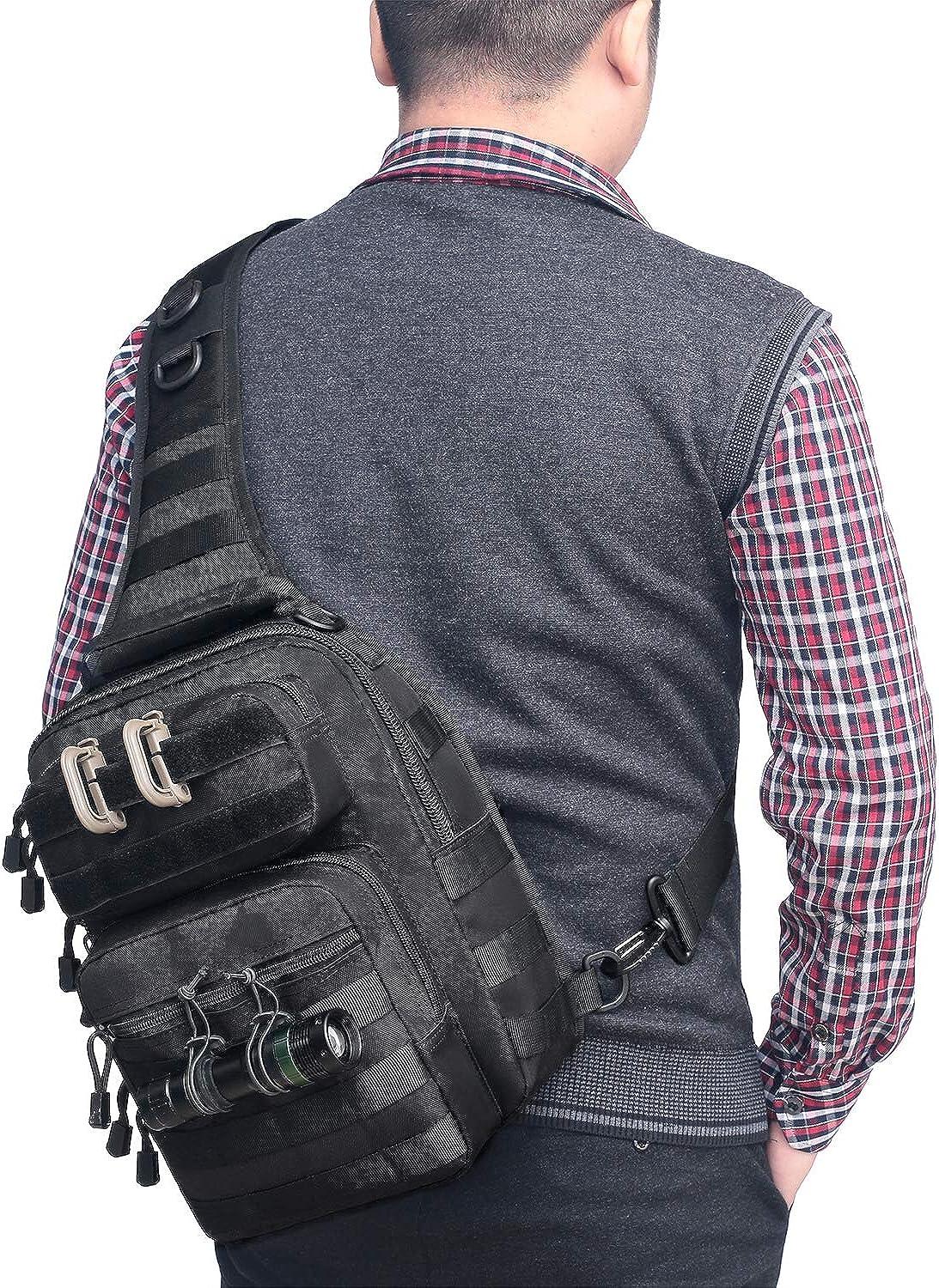 Tactical Sling Bag Pack Military Rover Shoulder Sling Backpack Molle  Assault Range Bags Chest Pack Day Pack Diaper Bag Black