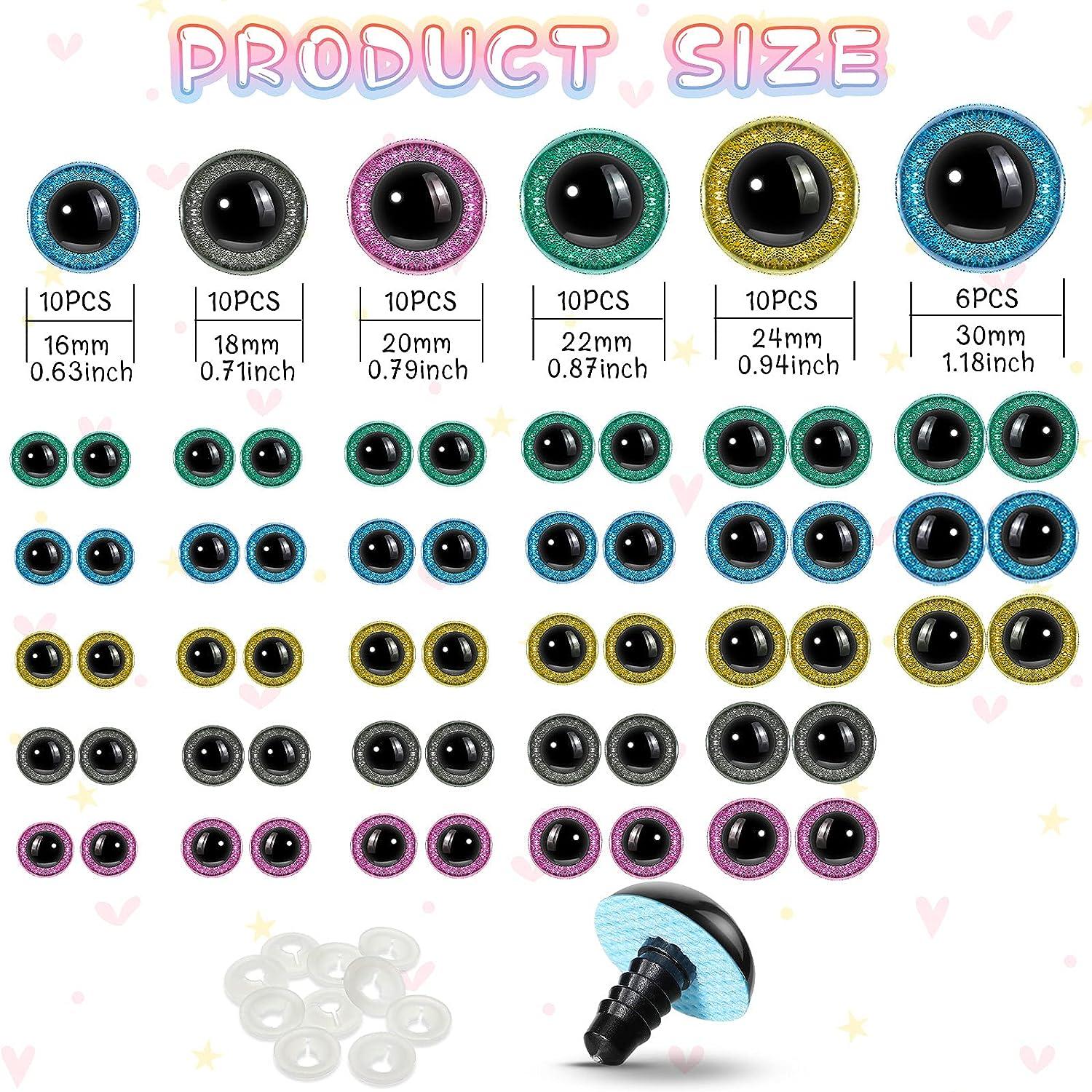 56 Pieces 16HTAIGUO 30 mm Safety Eyes Crochet Stuffed Animal Eyes Amigurumi  Plastic Doll Eyes Safety Eyes for DIY of Puppet, Bear Crafts, Toy Doll  Making Supplies, 6 Sizes (Black) 