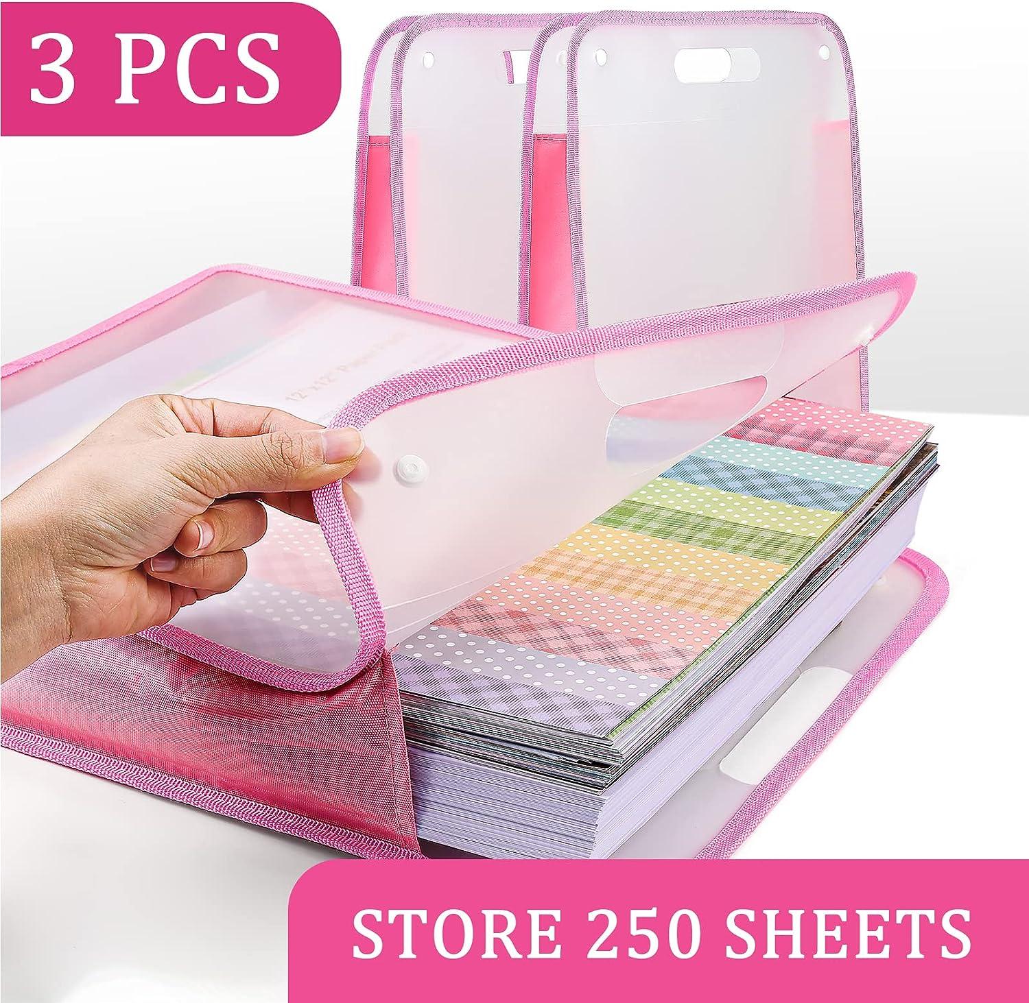 Scrapbook Paper Storage Organizer, Pink Expanding Paper Folio for 12 X 12  Sheets