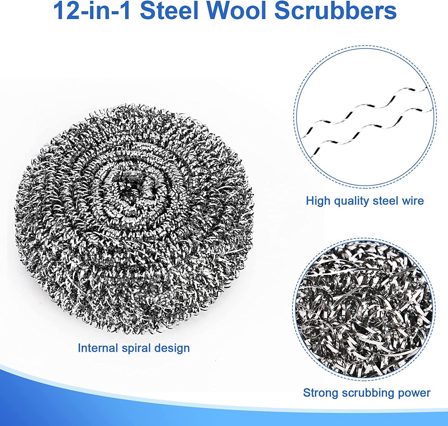 Wire Stainless Steel Sponge Metal Brush - Pack of 8 - Metal Wool Scrubbing  Pads for Dish Cleaning Scrabbers for Pot
