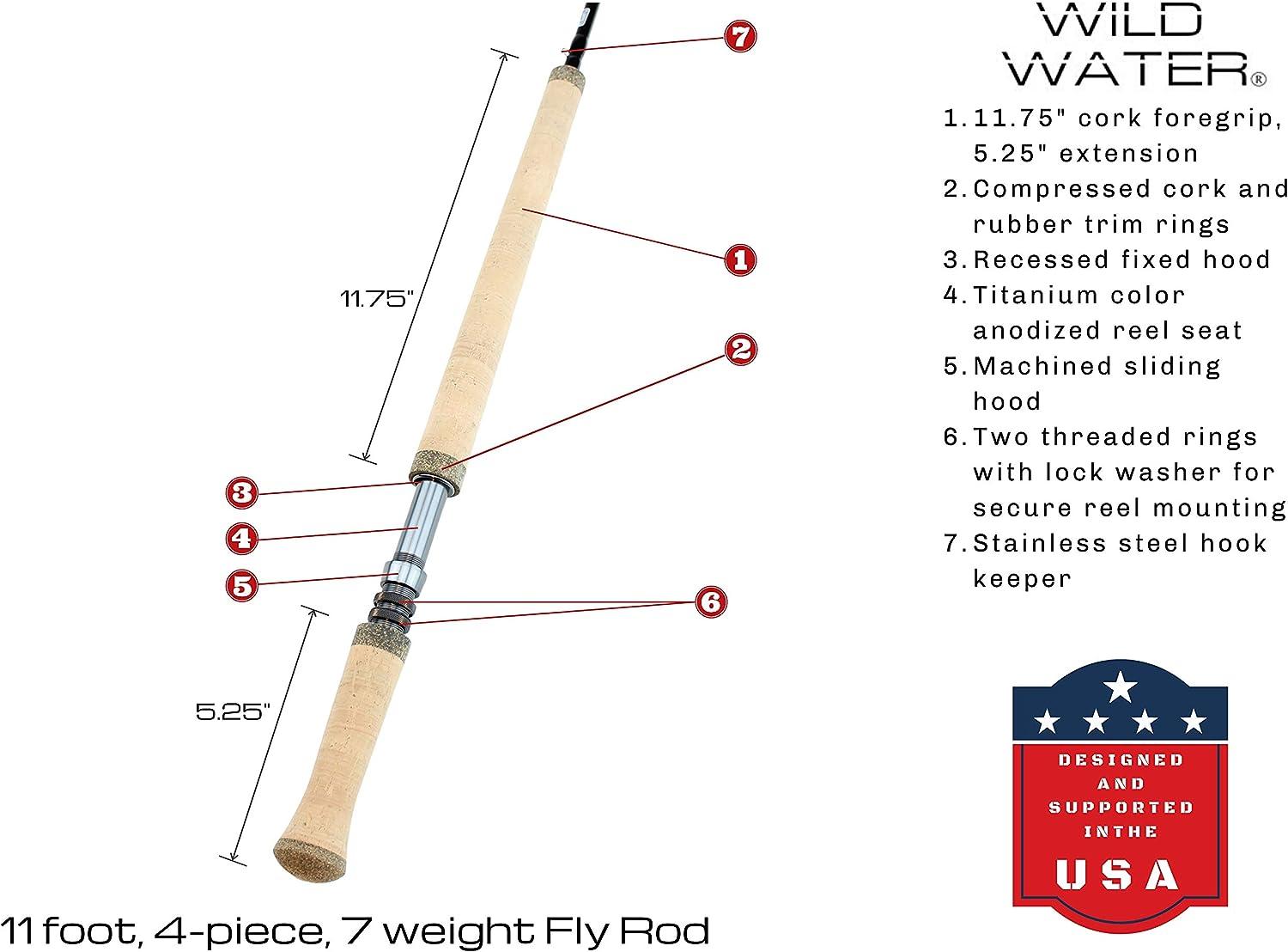 Wild Water Fly Fishing 11 Foot 4-Piece 7-Weight Switch Rod Complete Fly Fishing  Rod and Reel Combo Starter Package for Steelhead