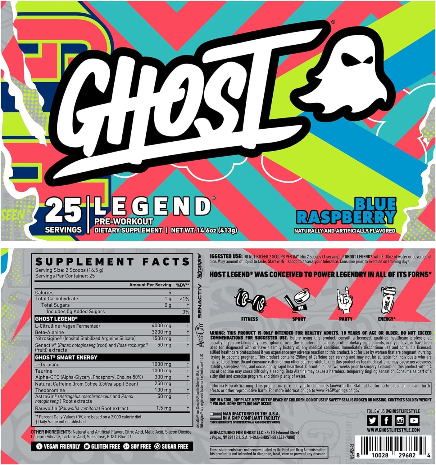 GHOST Legend V2 Pre-Workout Energy Powder, Sonic Cherry Limeade - 25  Servings - Caffeine, L-Citrulli…See more GHOST Legend V2 Pre-Workout Energy