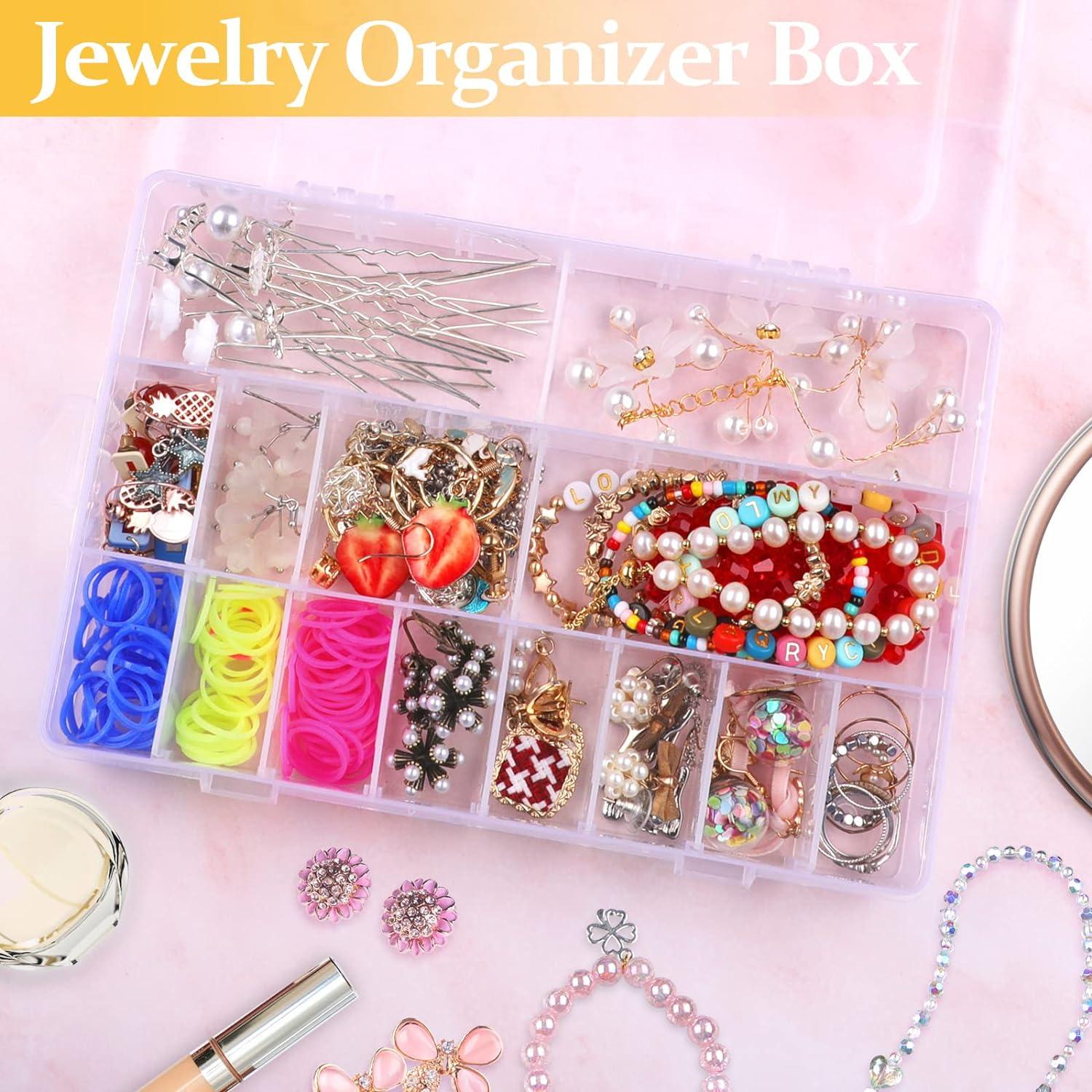 Large Clear Organizer Box,12 Grids Organizer Box with Removable Dividers  for Jewelry,Bead Storage Organizer Box,Plastic Compartment Container for  Tool