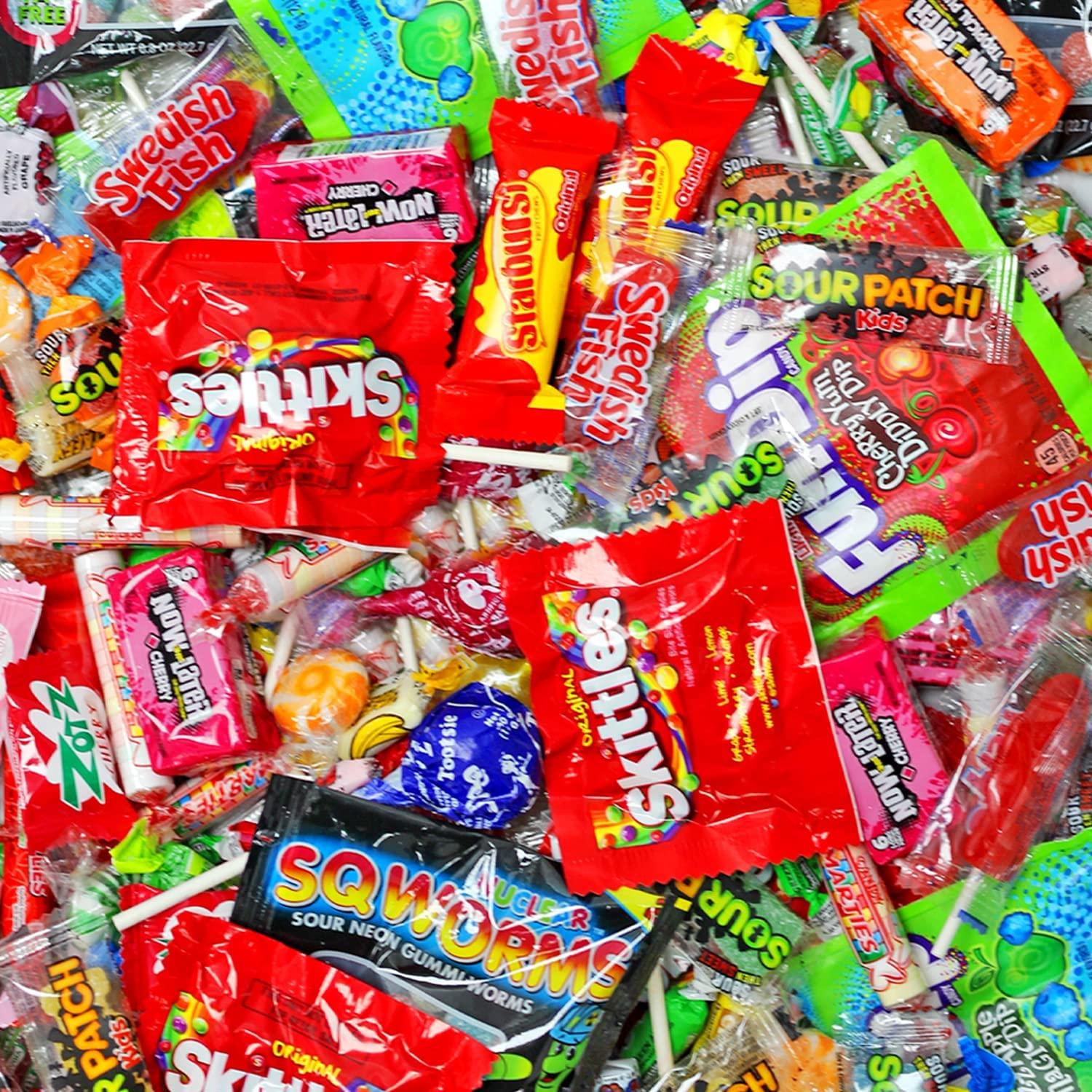 Assorted Candy Party Mix, 2 lb Bulk Bag - Candy Bulk - Fun Size Skittles, Top Box Pop Taffy Pops, Fun Dip, and Much More!