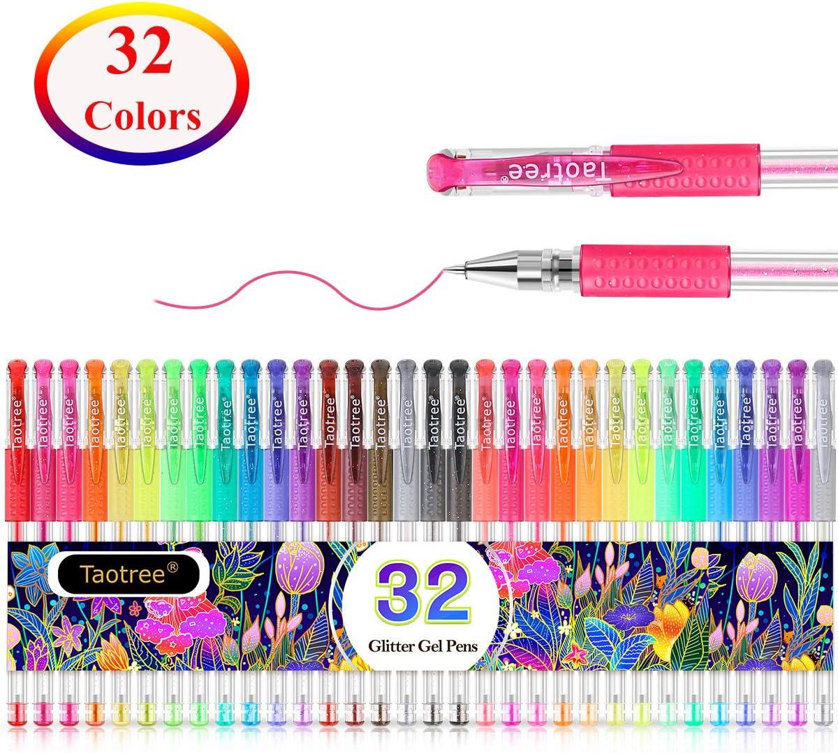 Glitter Gel Pens 32-Color Neon Glitter Pens Fine Tip Art Markers
