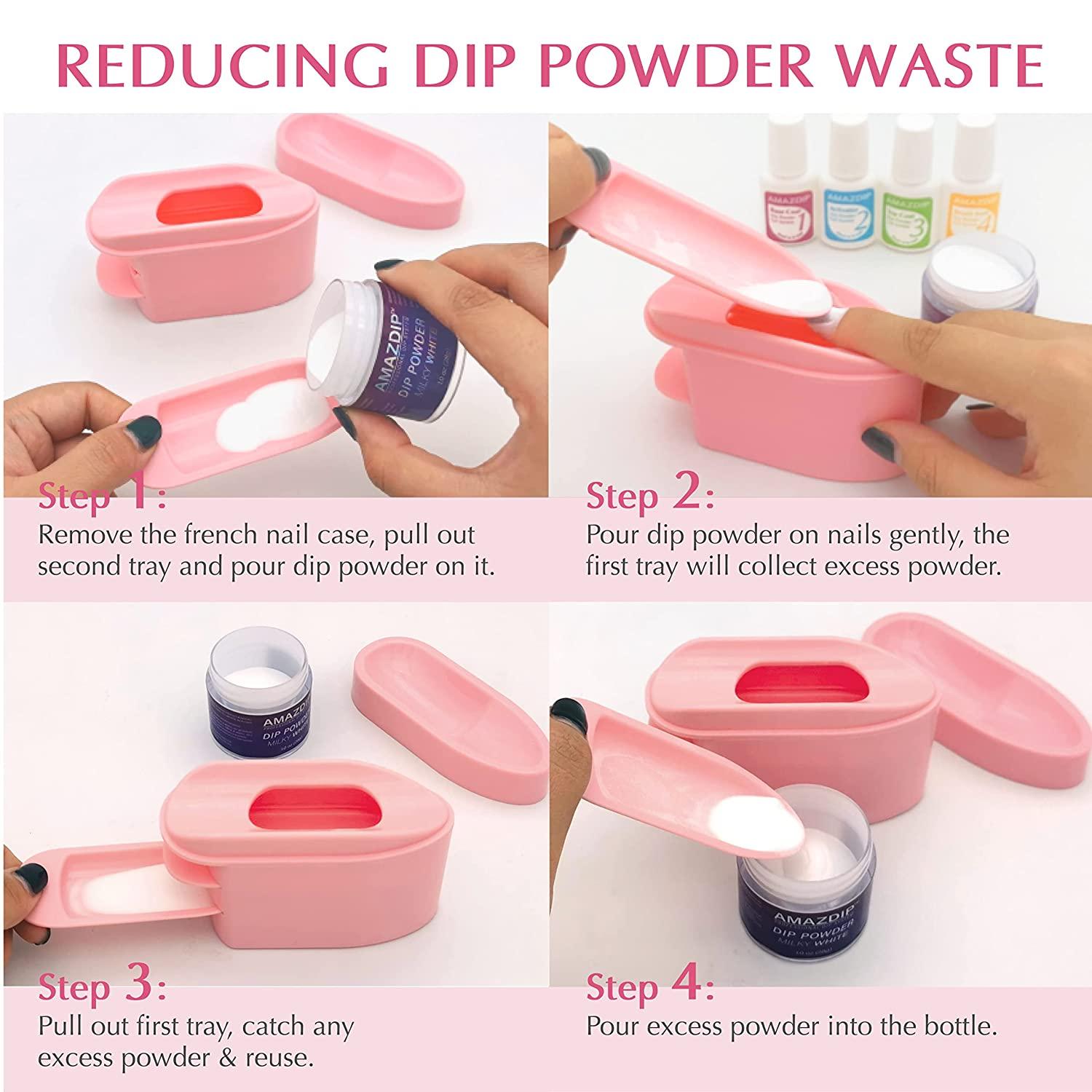 2pcs Dip Powder Recycling Tray System with Scoop & French Dip Nail Tray  with Dust Cleaning Brush, AMAZDIP Dipping Powder Nail Glitter Holder Saver  Accessories, 2-in-1 Multi Design - White & Pink