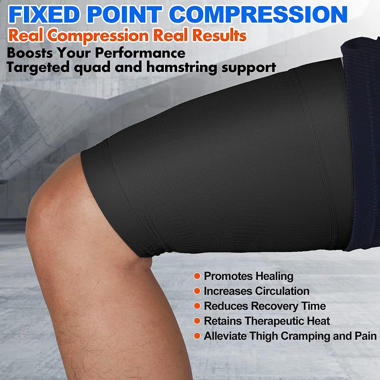 Thigh Compression Sleeves (Pair) for Women Men Hamstring Compression Sleeve  for Quad Groin Pain Relief Recovery Thigh Brace Wrap Great for Running  Sports Injury Upper Leg Sleeves Black L Large Black