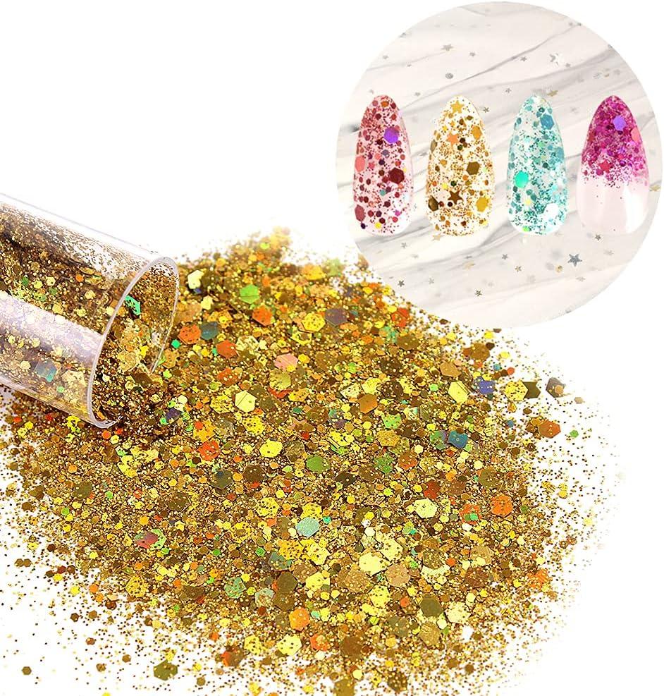 10ml Gold Nail Glitter Sprinkles Powder Chunky Shiny Flake