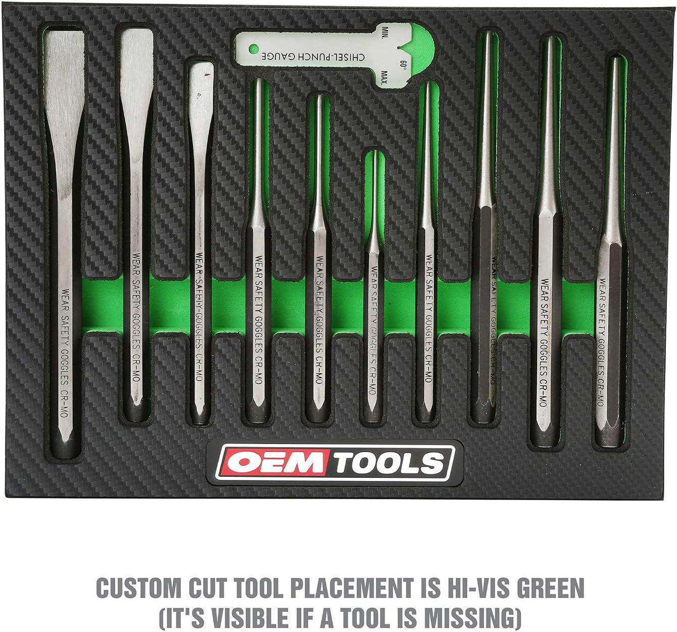 OEMTOOLS 23996 Punch and Chisel Set, 11 Piece, Cut, Shape, and Puncture  Medium and Soft Metals, Heat-Treated Alloy Steel, Includes Green EVA  Organizer Tray