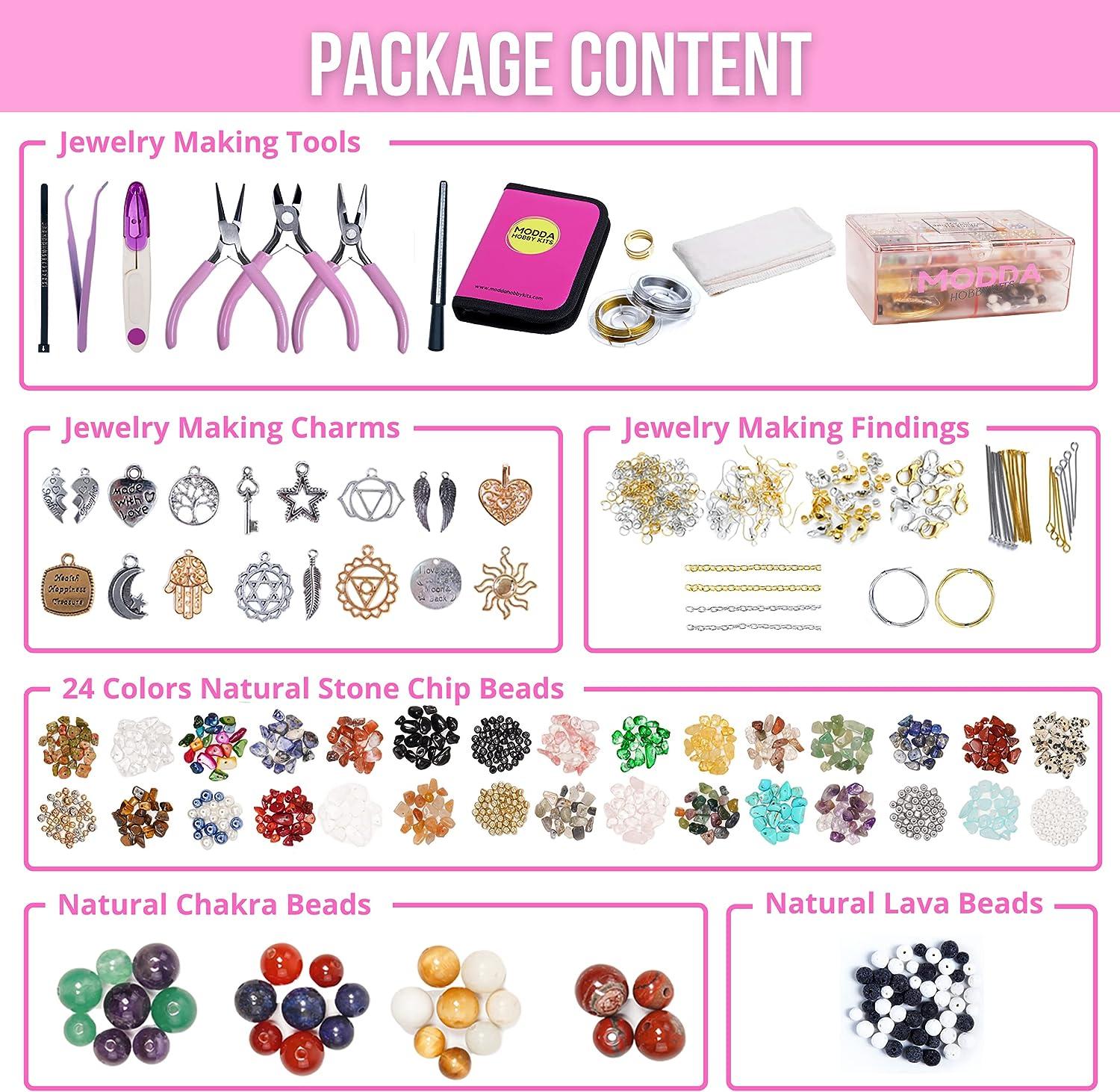 MODDA Jewelry Making Supplies - Jewelry Making Kits for Adults,  Teens, Girls, Beginners, Women - Includes Instructions, Tools, Beads,  Charms for Necklace, Earring, Bracelet Making Kit - Purple Set