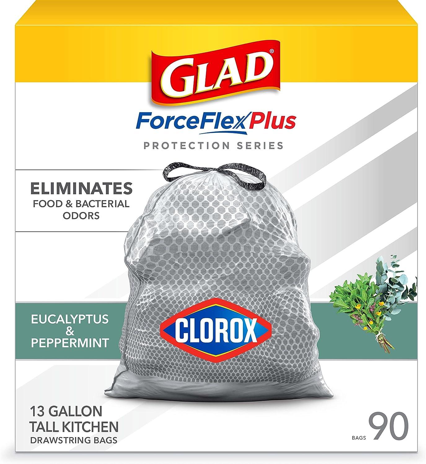 Glad ForceFlexPlus Tall Kitchen Drawstring Trash Bags, 13 Gallon
