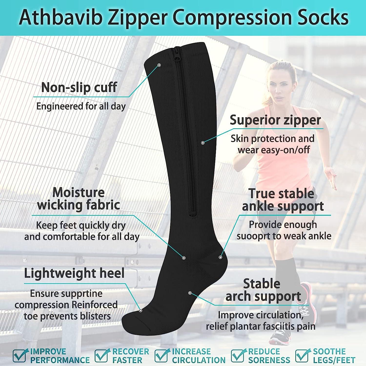 1-2pairs Zipper Compression Socks Men Women Stockings Support Graduated  20-30mmH
