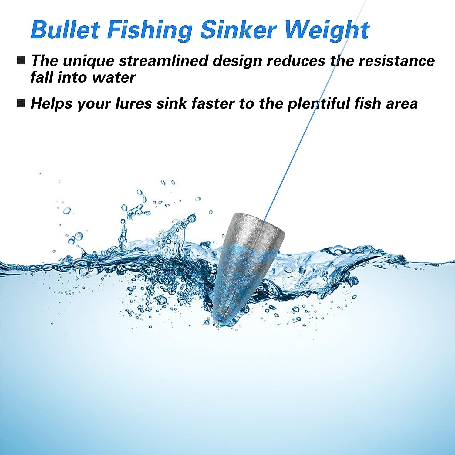 Bullet Fishing Weights Sinkers,40pcs Worm Weights Slip Sinker