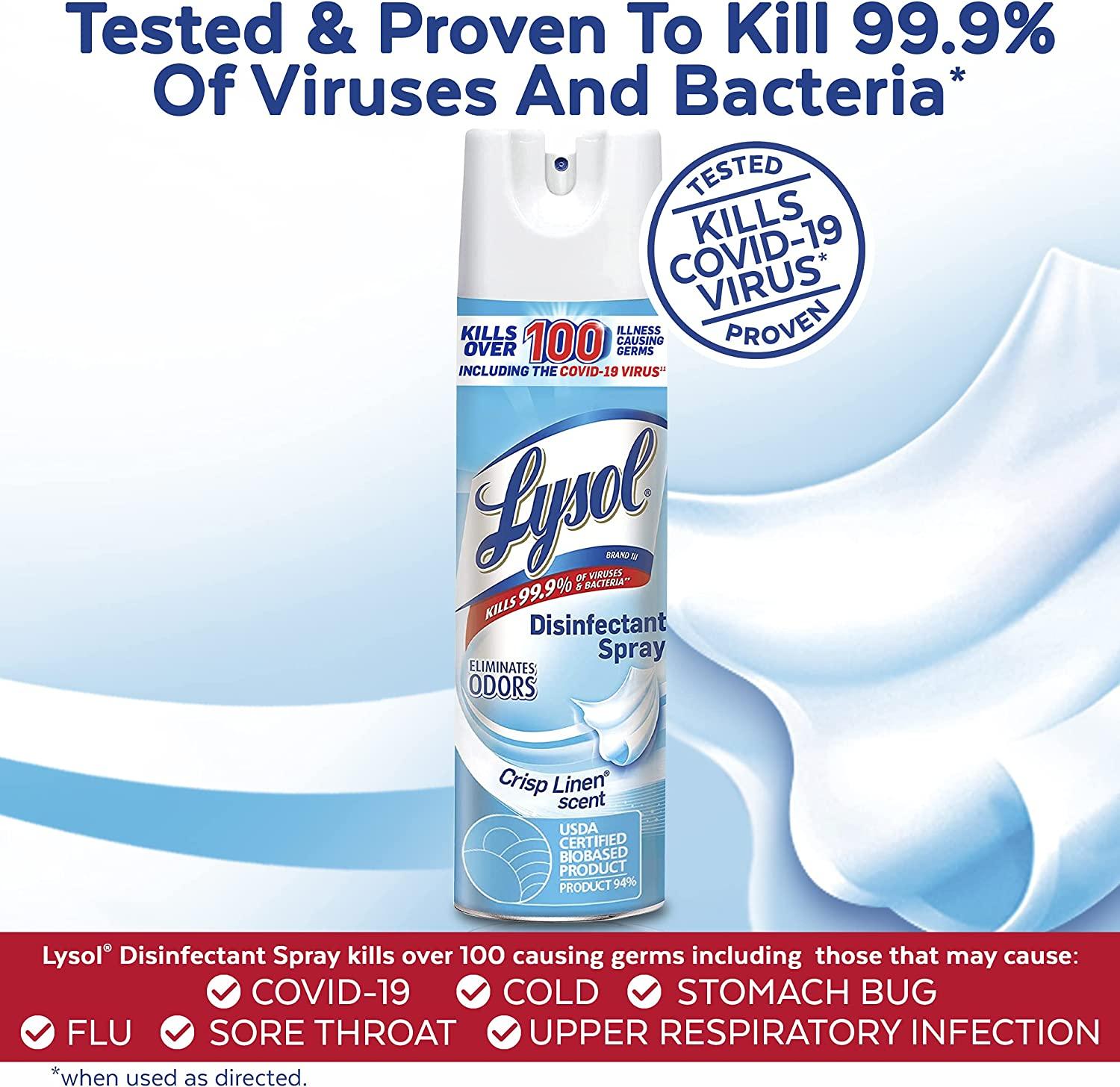 Lysol Disinfectant Spray, Sanitizing and Antibacterial Spray, For  Disinfecting and Deodorizing, Crisp Linen, 19 Fl. Oz 