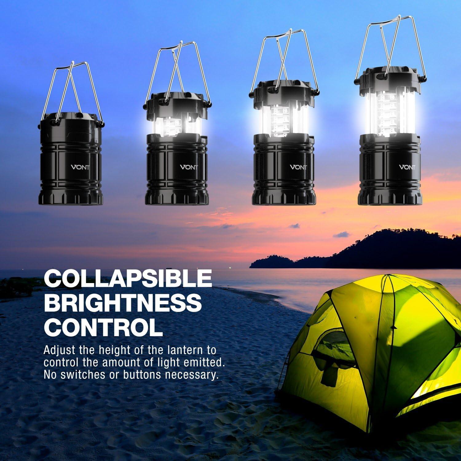  Vont 4 Pack LED Camping Lantern, LED Lanterns, Suitable  Survival Kits for Hurricane, Emergency Light for Storm, Outages, Outdoor  Portable Lanterns, Black, Collapsible, (Batteries Included) : Sports &  Outdoors