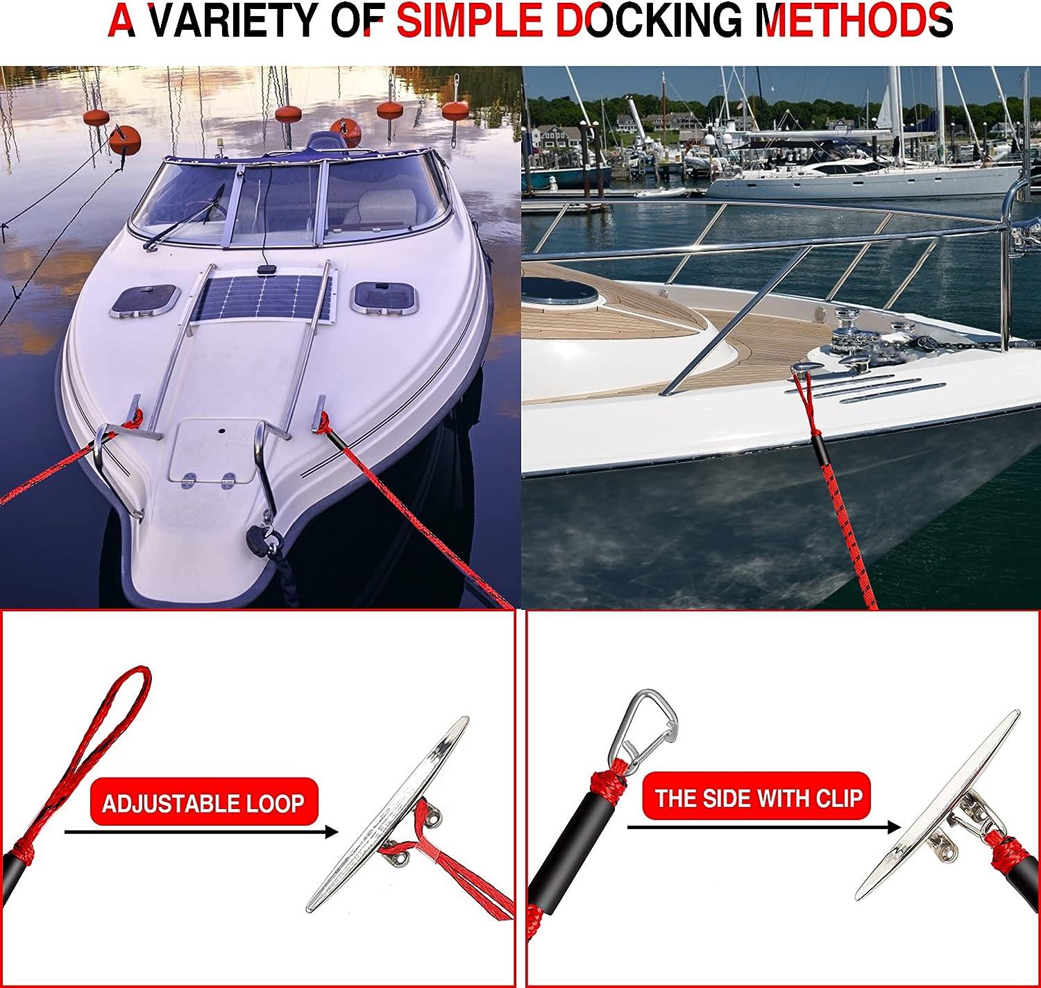 Bungee Dock Line Boat Accessories - Pontoon, Jet Ski, Kayak Accessories  with 316 Stainless Steel Clip Red 4ft & 6ft