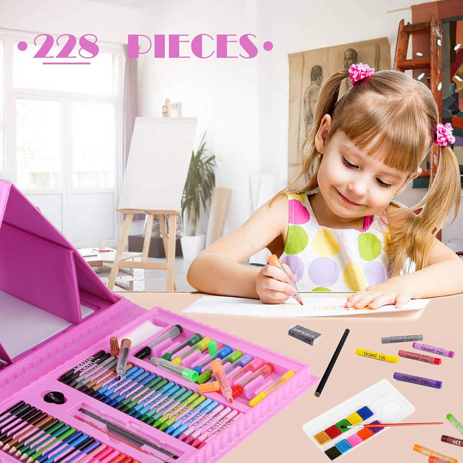 Cokiki Art Supplies, 184-Piece Drawing Art Set, Princess Pink Gift
