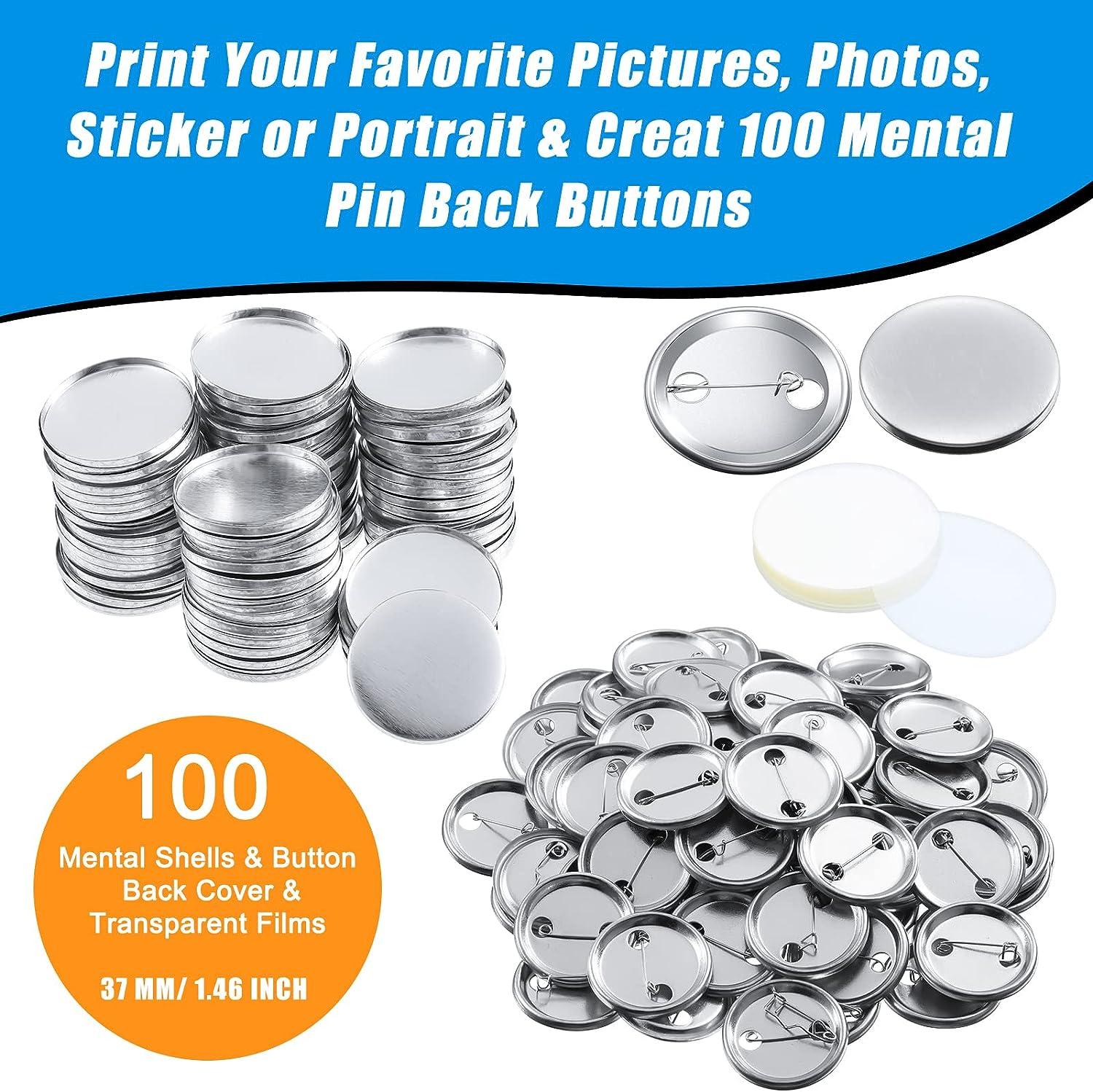 300 Pieces Blank Button Making Supplies Round Badge Button Parts Metal  Button Pin Badge Kit for Button Maker Machine, Including Metal Shells Back  Cover and Clear Film (Tinplate,1.46 Inch) 37 mm/ 1.46 Inch, metal