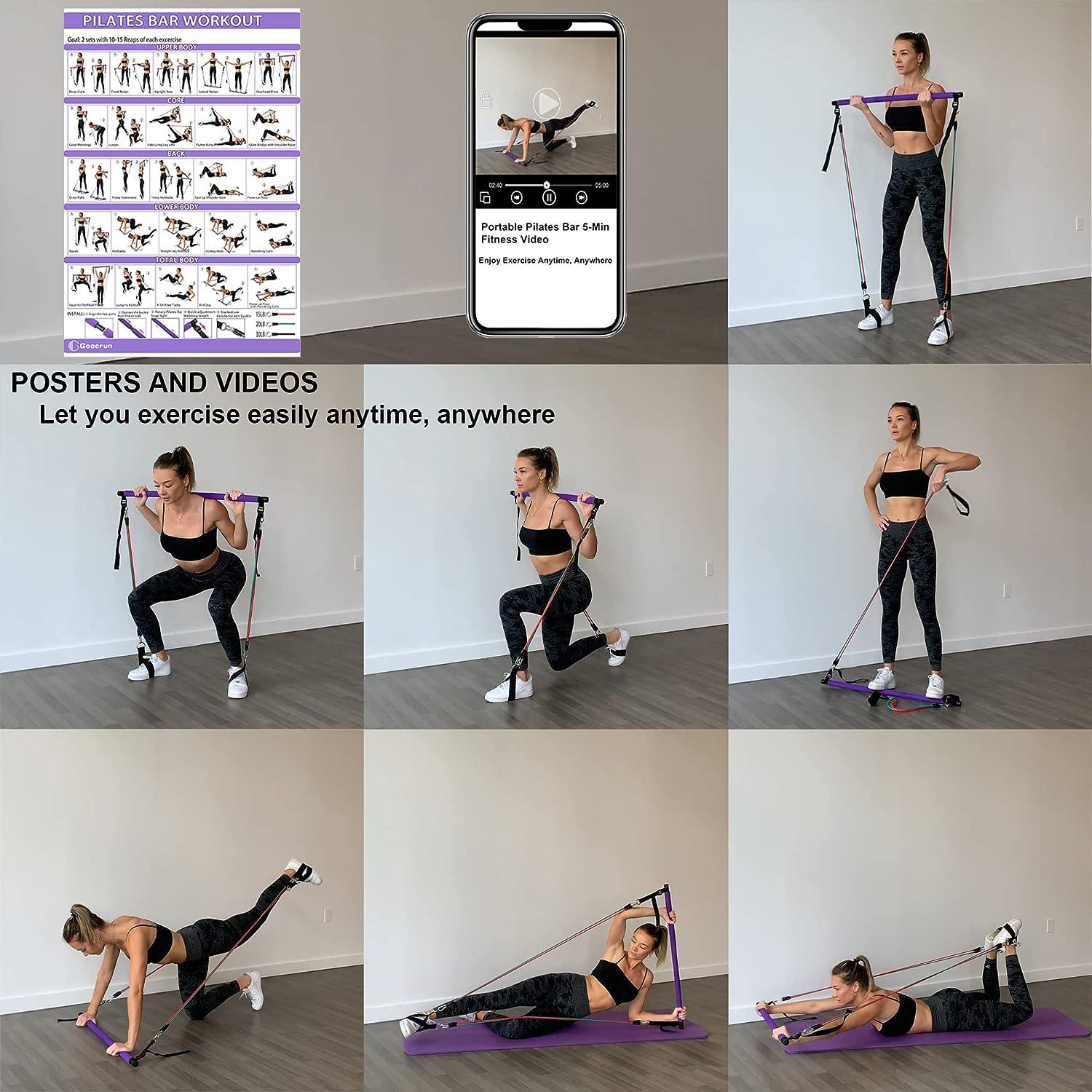 Pilates Bar Kit with Resistance Bands - Workout Equipment for Home Workouts  - Pilates Stick - Resistance Kit - Leg