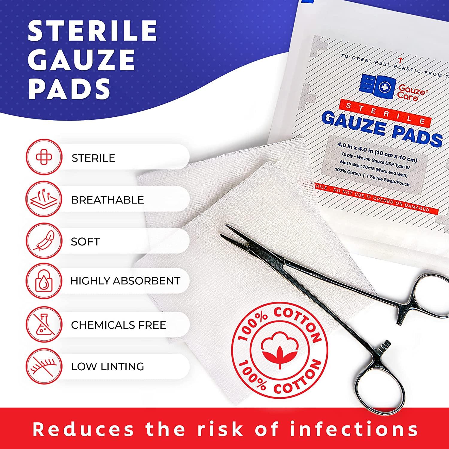 100pc Large Sterile Gauze Pads 4x4 for Wounds 12ply Bulk Woven