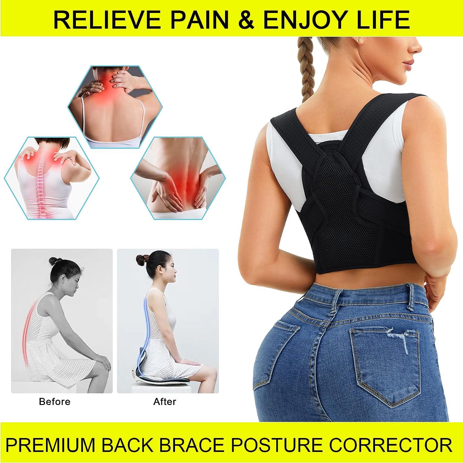 Women Back Braces Posture Corrector Waist Trainer Vest Tummy Control Body  Shaper for Spinal Neck Shoulder and Upper Back Support (L, Black) Black  Large 